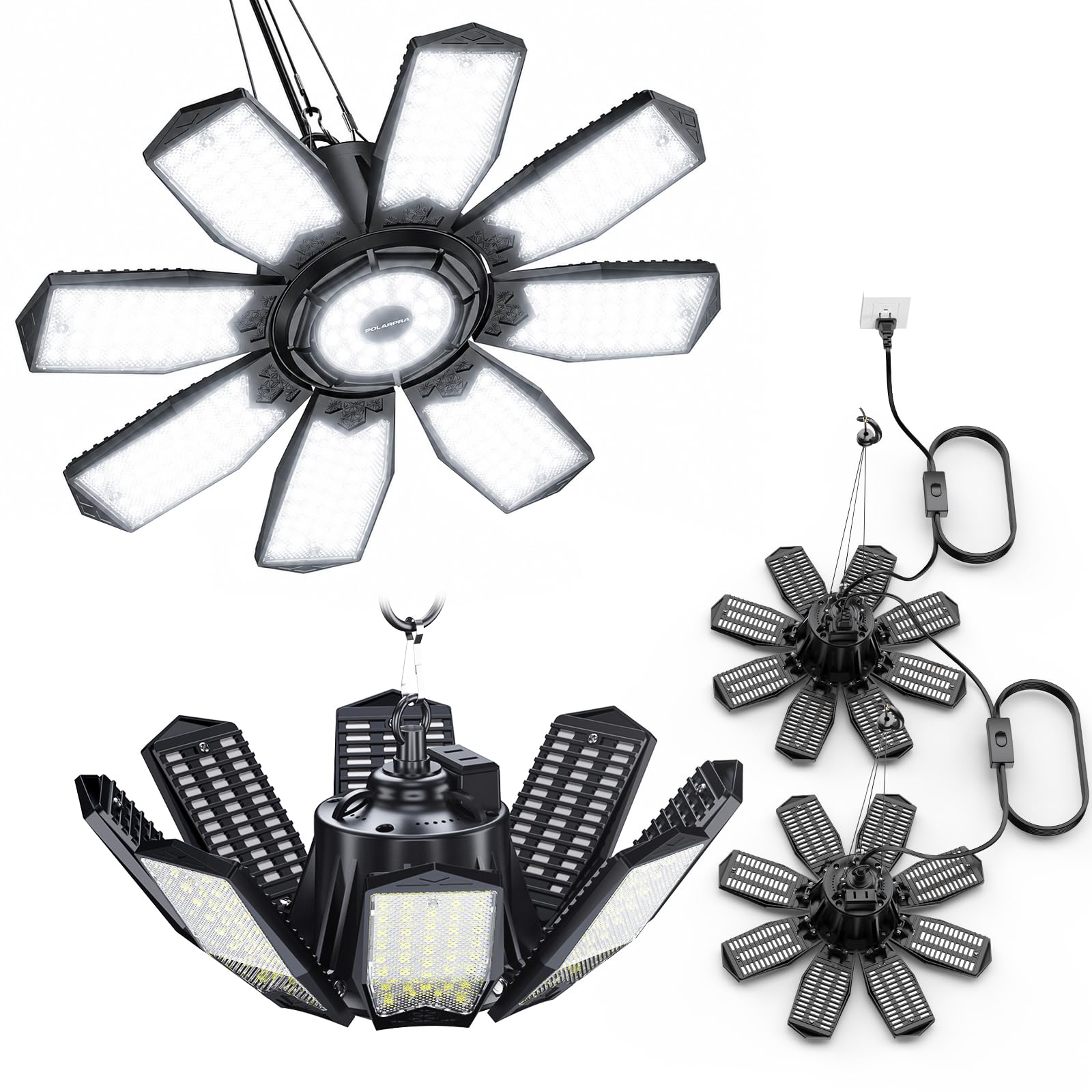POLARPRA Garage Lights Plug in - 240W Hanging Garage Light 24000LM Super Bright Linkable…