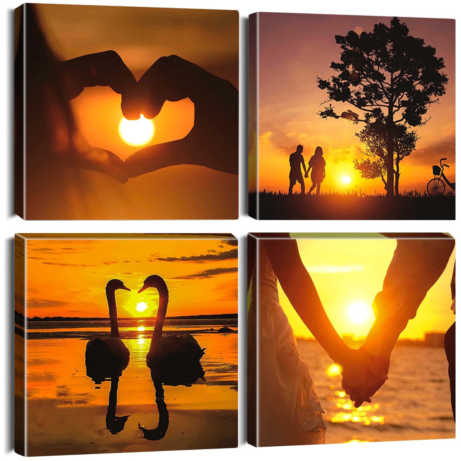 Artscope 4 Pieces Wall Art Canvas Prints, Love at sunset Picture Painting