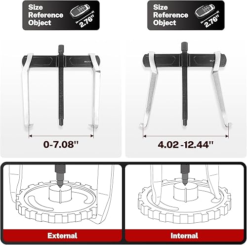 Miniatura 22 de BILITOOLS Extractor de engranajes de 2 mordazas de 3 pulgadas, externo interno para la extracción de poleas, rodamientos y engranajes, brazos