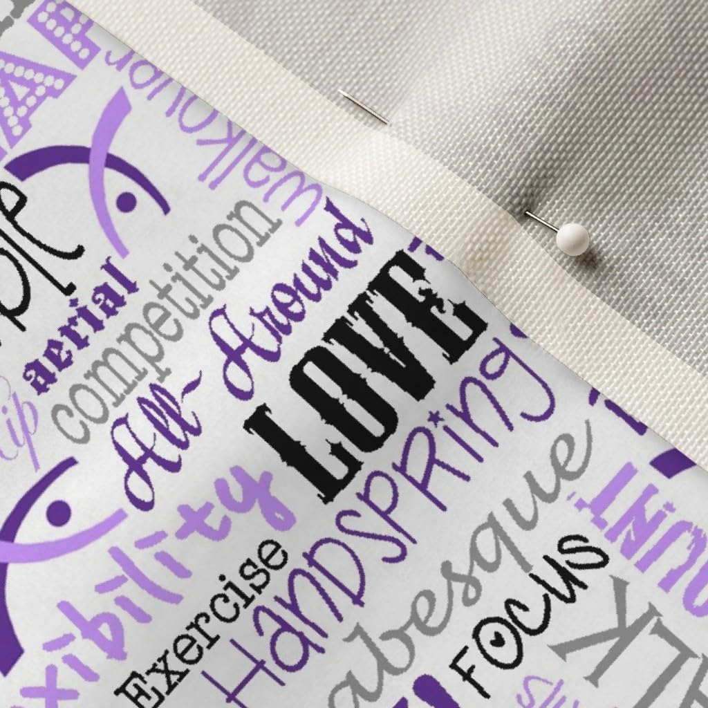 Spoonflower Fabric - Gymnastics, Words, Typography, Purple, Gym, Gymnast, Girls, Sports, Printed on Upholstery Velvet Fabric Fat Quarter - Upholstery Home Decor Bottomweight Apparel