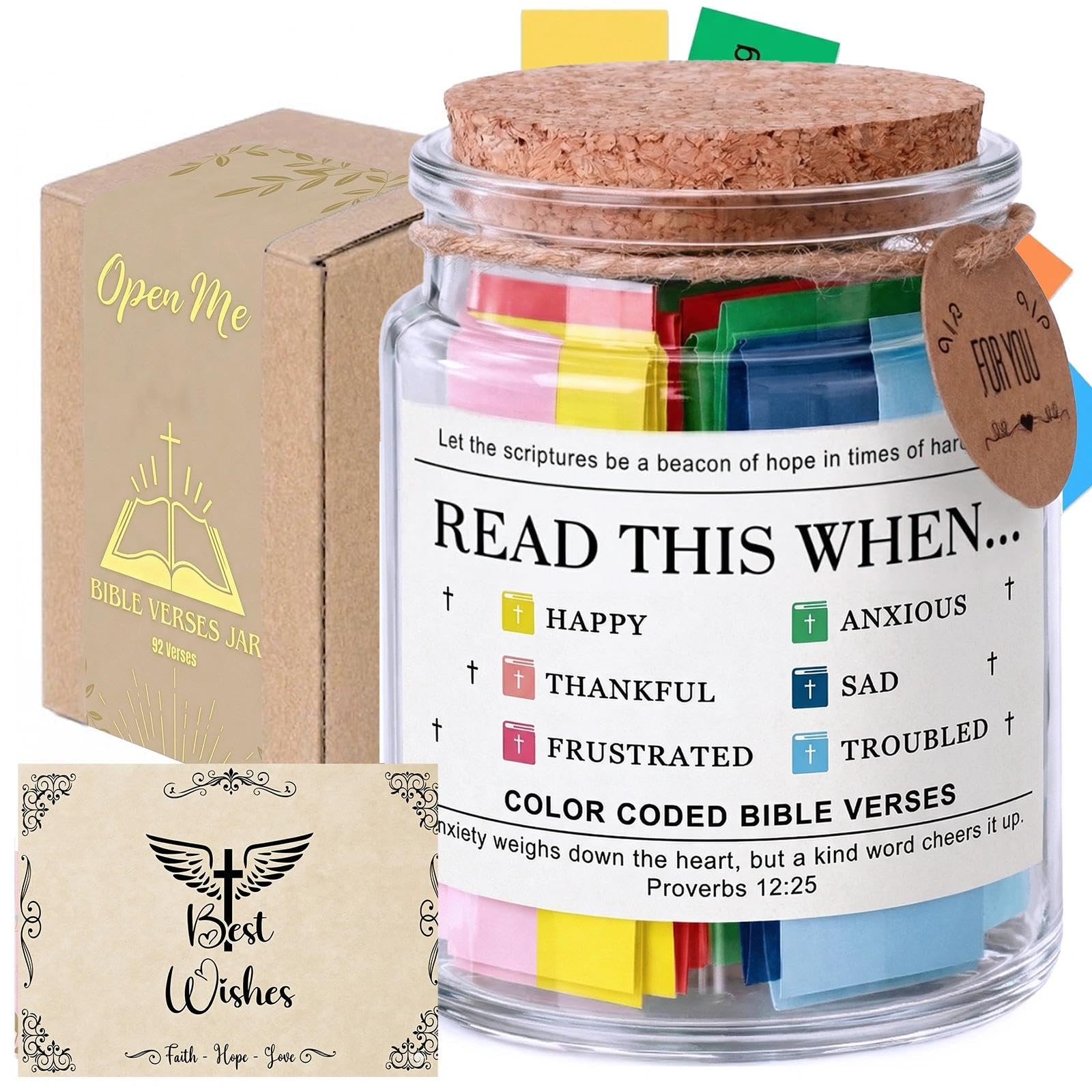 Giftgem Women's Universal Bible Verse Jar For Self-Care 92 Scripture Cards With Chapter References, Daily Inspiration Glass Jar, Christian Mindfulness Gift For Men, Birthday Gifts For Reusable Keepsake