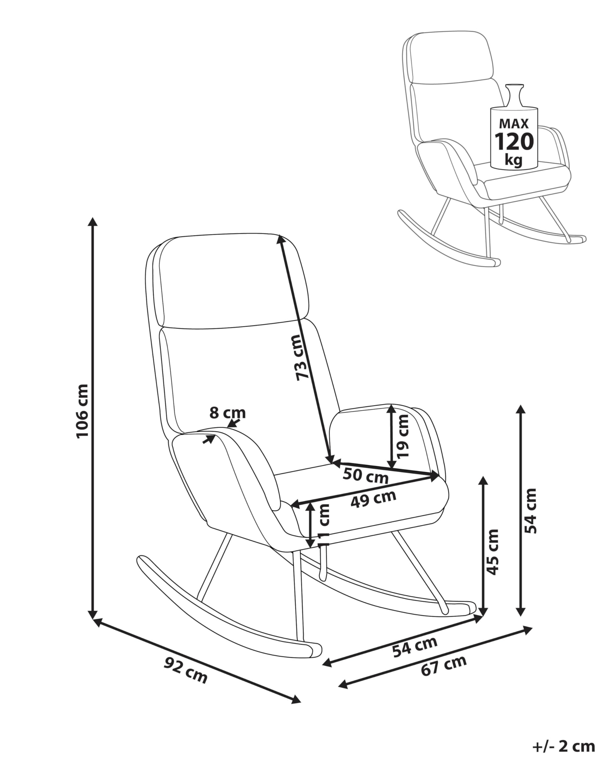 Beliani Silla Mecedora de Tela Asiento de poliéster Patas de Metal Patines de Madera diseño Moderno Blanco Crema Kvelia