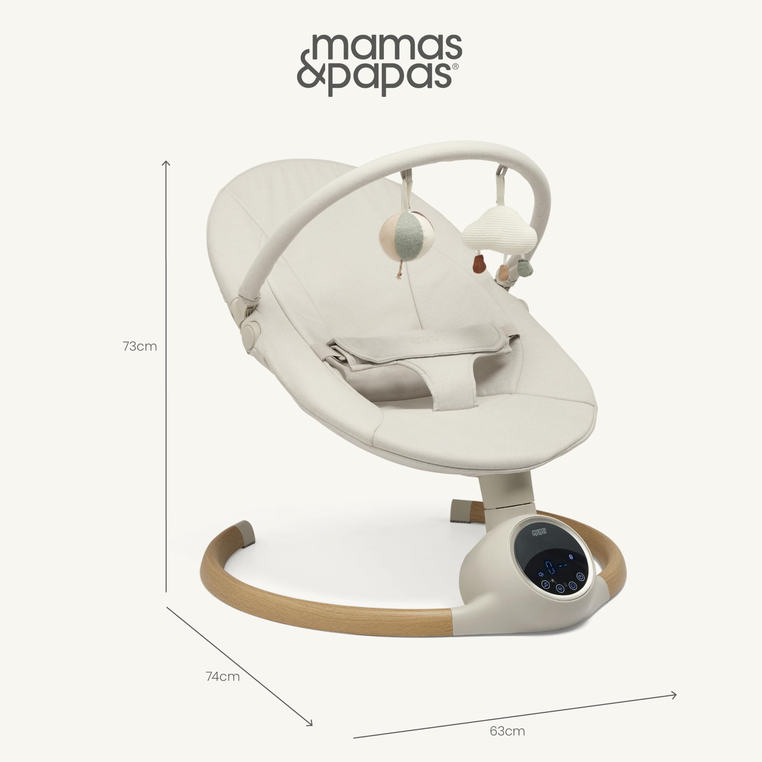 Mamas & Papas Alto Smart Baby Swing, Pantalla táctil, multivelocidad, melodías, Bluetooth y Control Remoto, Cachemira