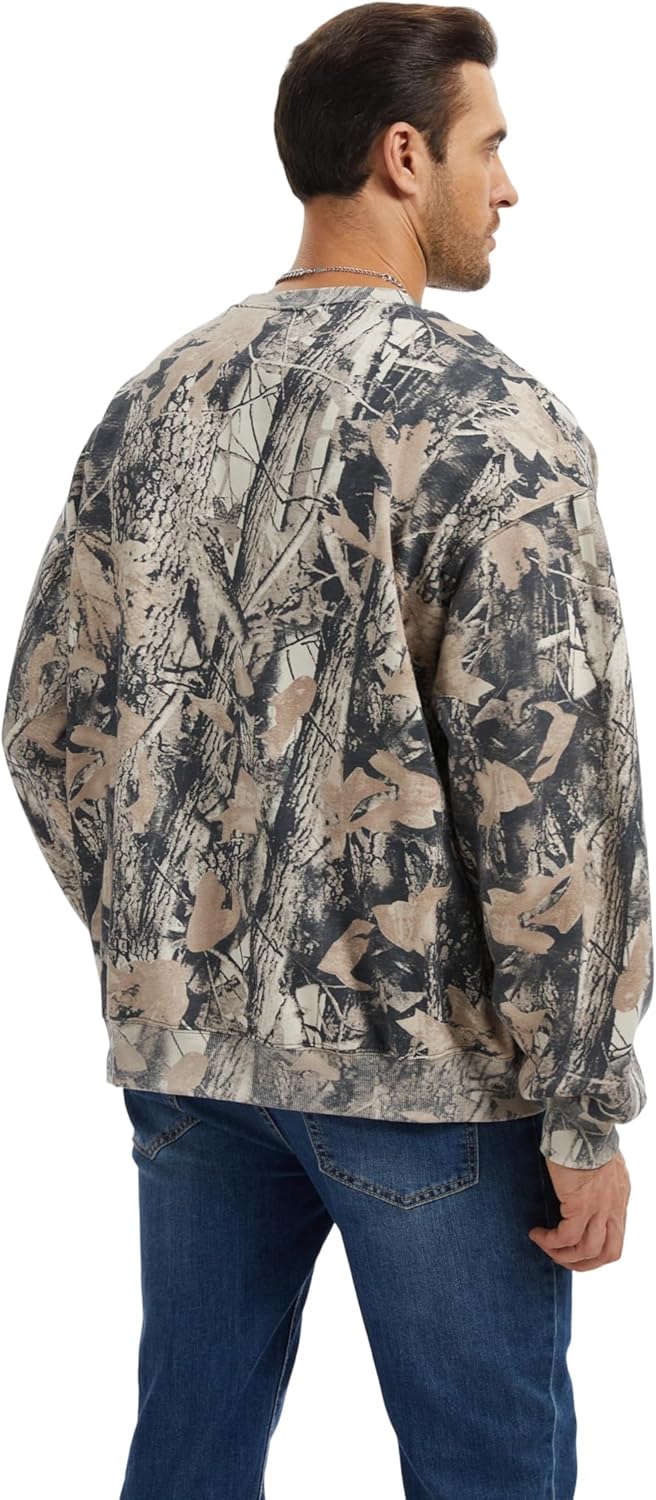 Men’s Crewneck Camo Sweatshirt Casual Pullover Long Sleeve Fleece Top Loose Graphic Print Streetwear for Fall Winter - Image 6