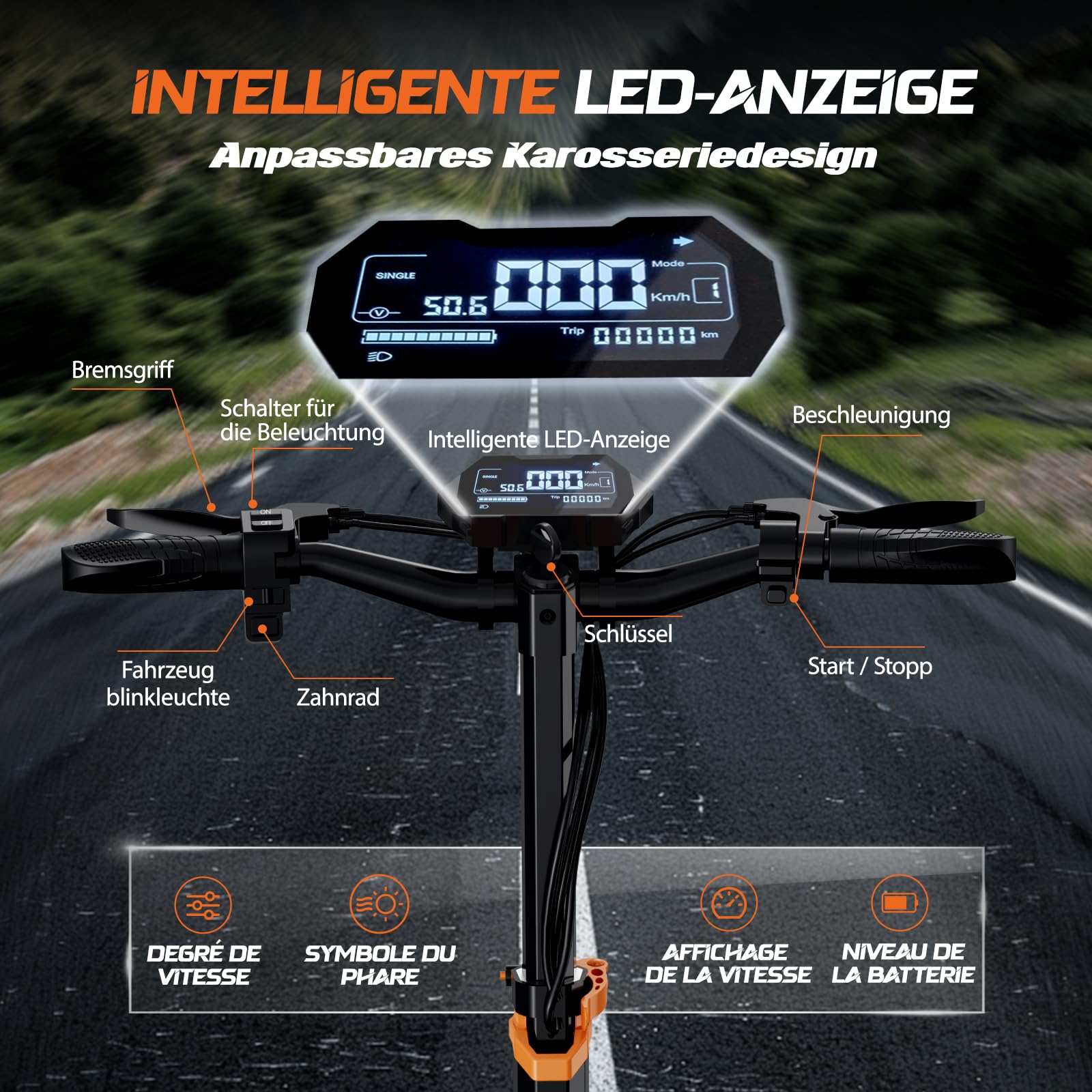 T2 Max Trottinette Électrique, Autonomie Max 55KM, Batterie 48V 15.6Ah, Pneus Tout-Terrain 10 Pouces, 3 Mode de Vitesse, Affichage Intelligent, Facile à Plier