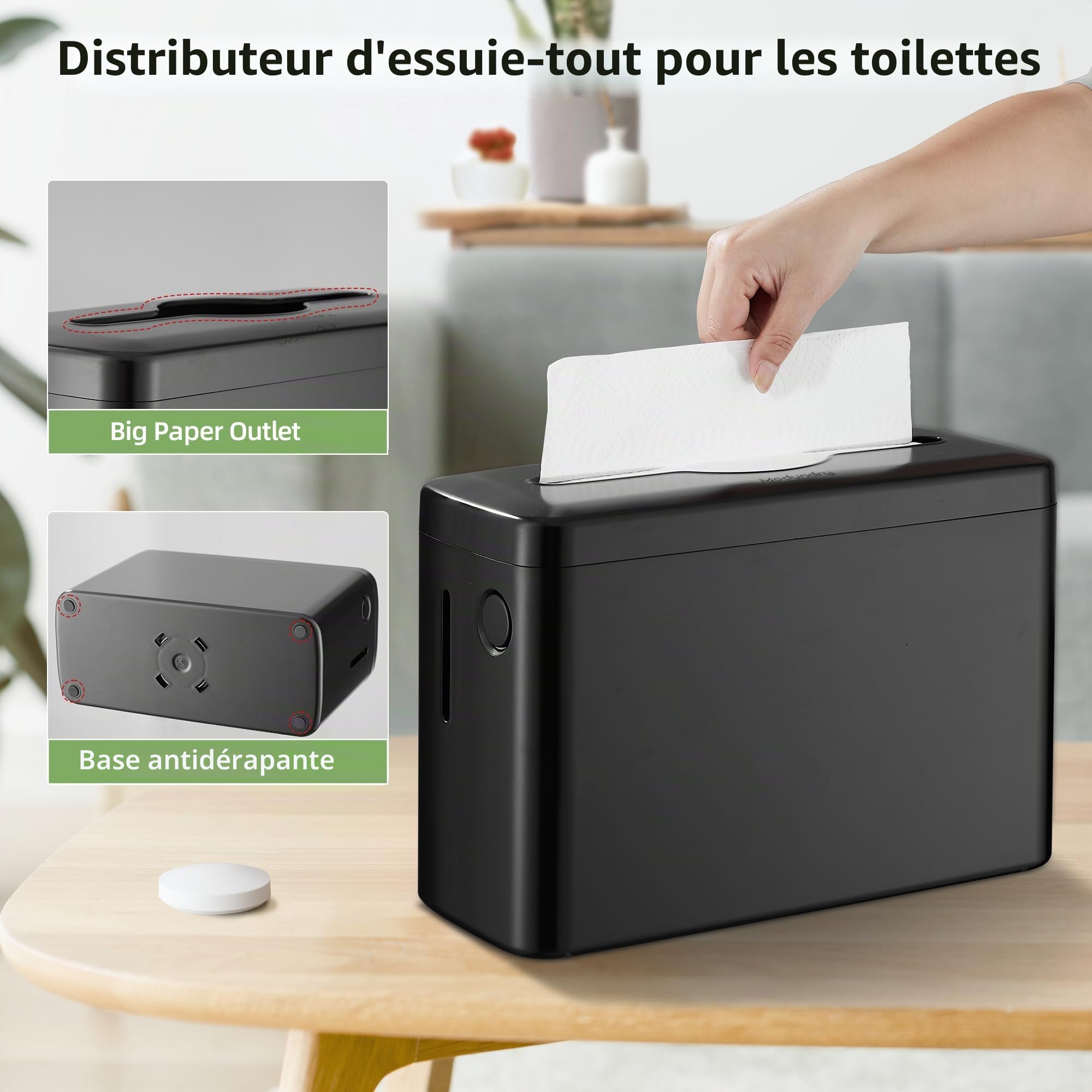Distributeur Essuie Mains, Distributeur Papier Toilette Essuie Main pour Papier Format Plié, pour Un Usage Commercial et Domestique, Peut Contenir 200 Papiers (Noir)