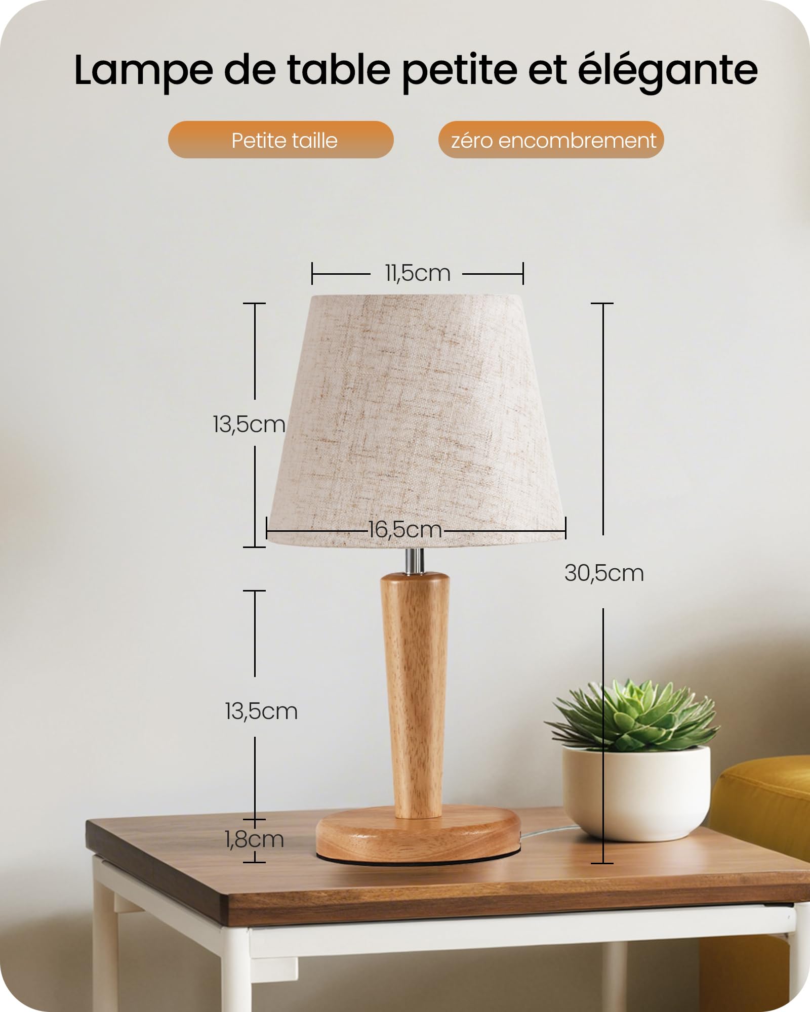 Lampe de Chevet en Bois Lot de 2, Abat-jour en Tissu Lin Beige, 3 Températures de Couleur, avec Fonction Mémoire, Ampoules LED E27 Incluses, pour Chambre, Salon, Bureau