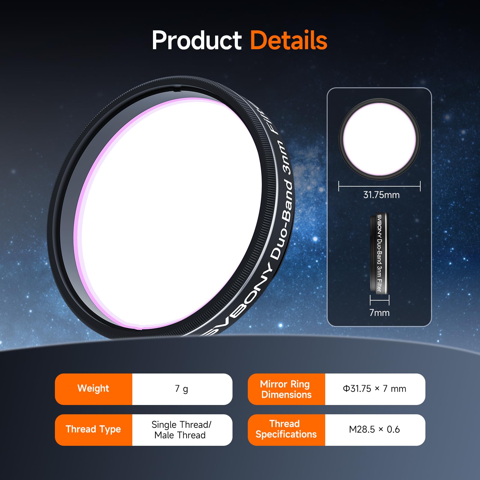 Svbony SV220 Télescope Filtre, H-Alpha et OIII, 3 nm Double Bande 1,25" Filtre Nébuleux, OD5 Télescope Accessoire, taux de Transmission Supérieur à 85%, pour Astrophotographie du Ciel Profond