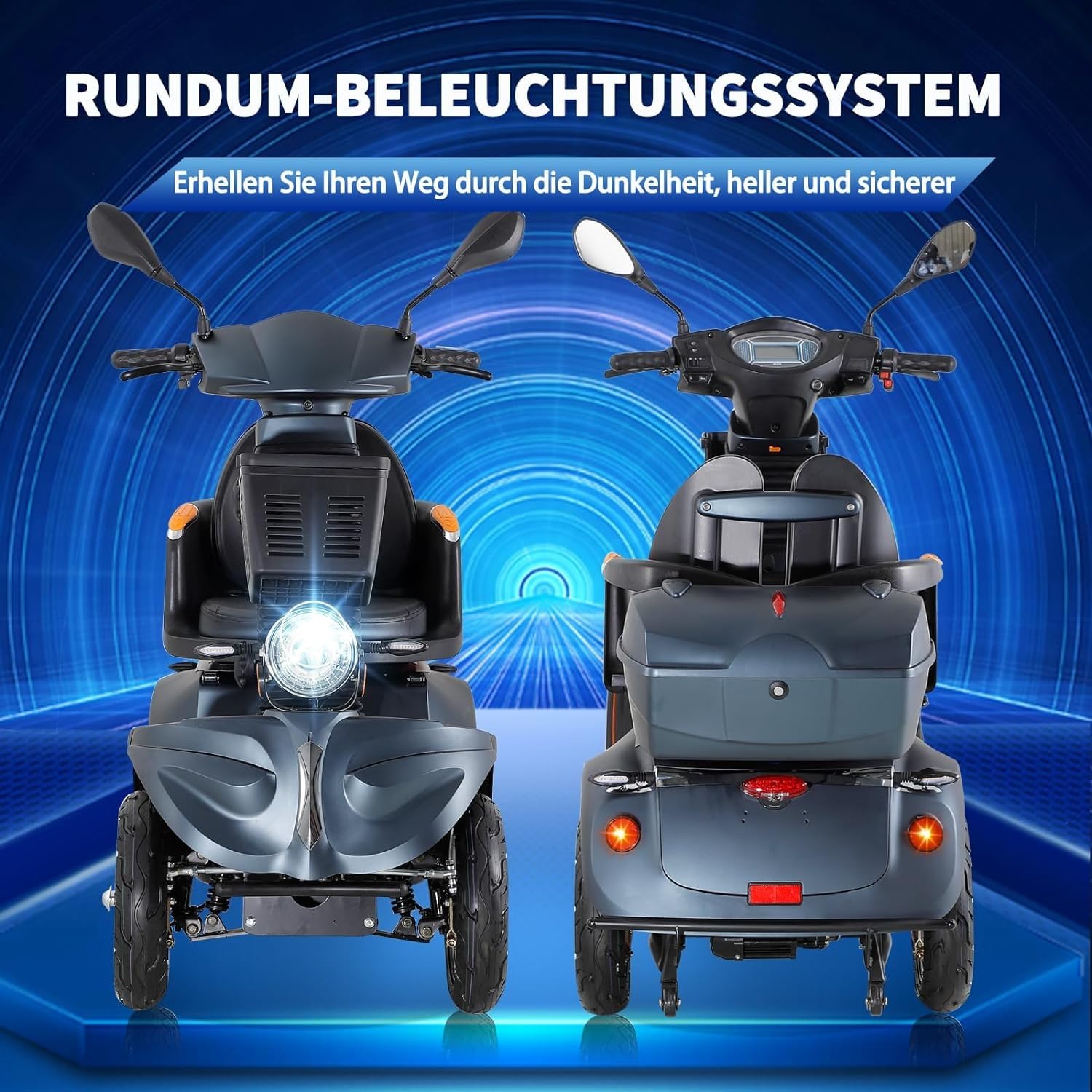 Scooter eléctrico pesado para adultos, con espacio de almacenamiento y maleta bloqueable, asiento giratorio de 360 °, batería 60v 20ah, viaje todo terreno, luces delanteras y traseras (DJ(x) negro)