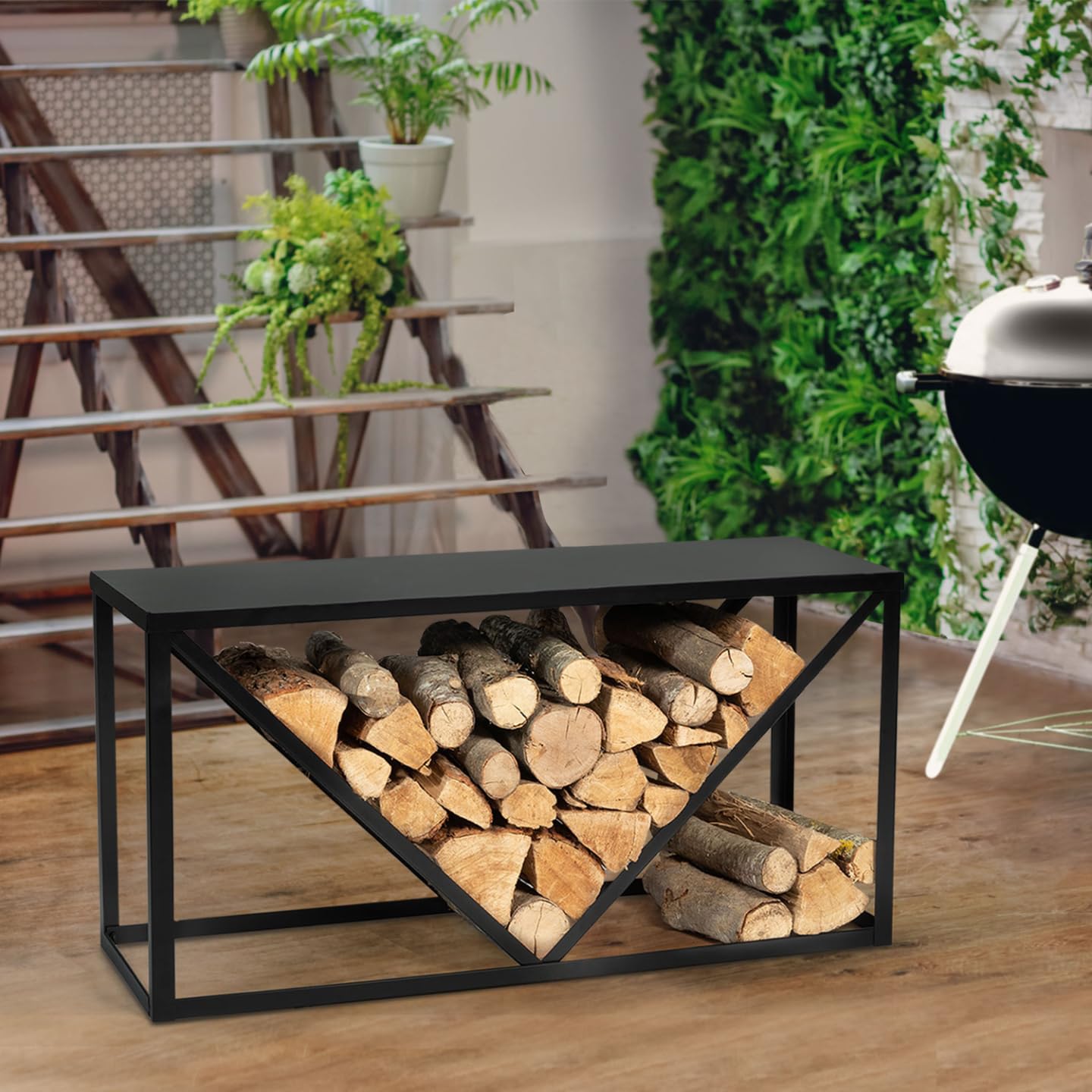Range Bûches Horizontal Acier Noir 100x30x50cm - Porte Bûches Design Pour Cheminée