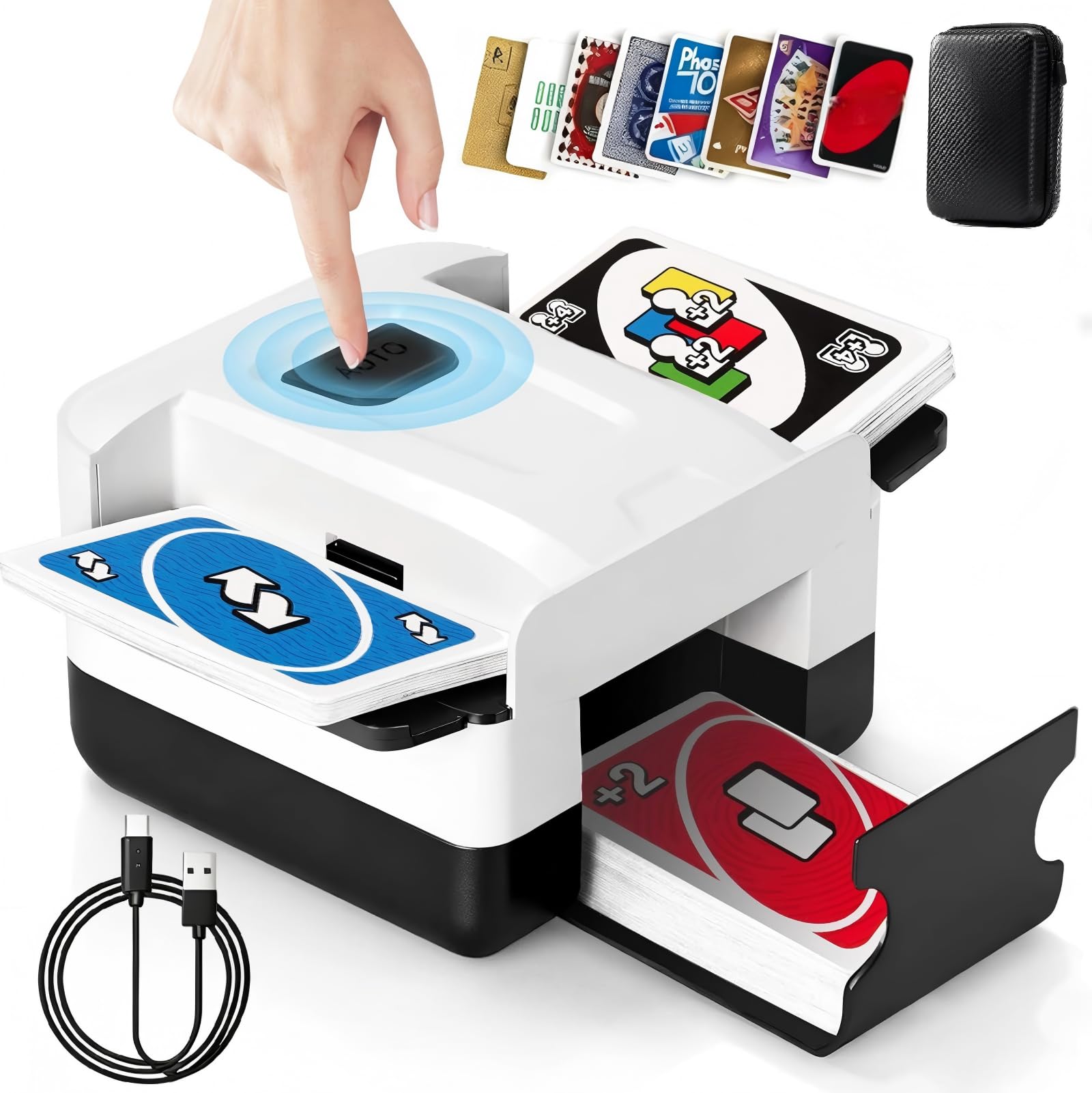 Mescolatore Carte da Gioco Automatico Ricaricabile 3000 mAh 2 Mazzi Bianco