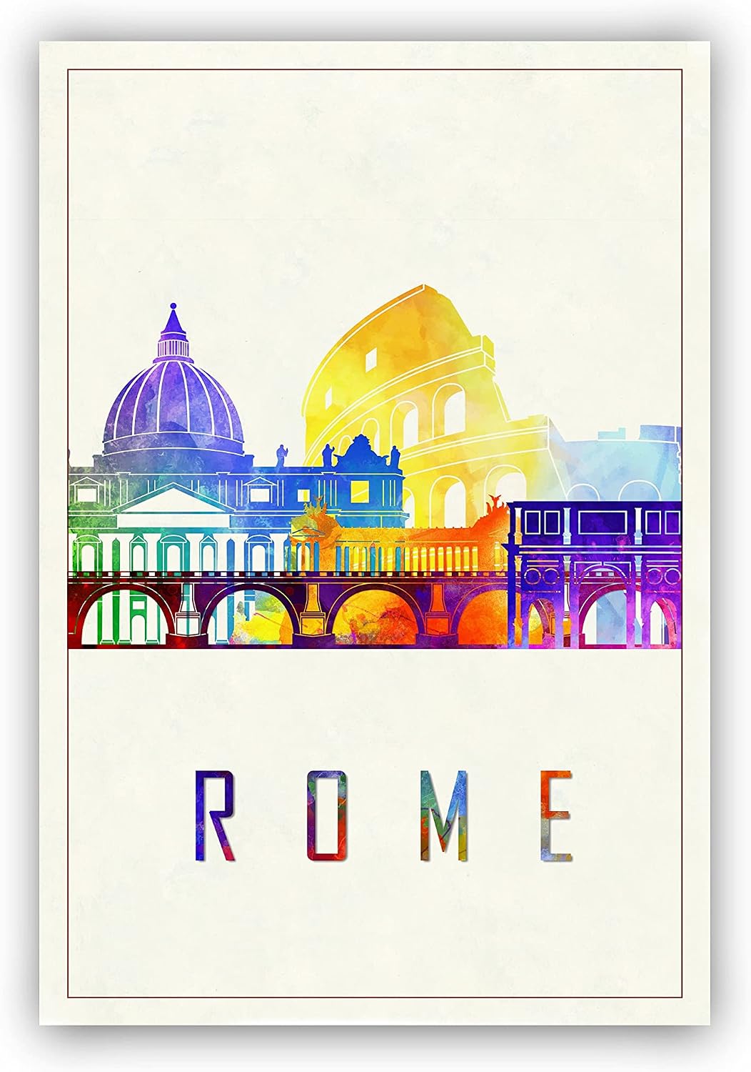 Modern Illustration World Cities Poster, Rome Landmarks Watercolor Poster, Italy Rome Poster Print, Rome Cityscape Art Poster Print - 12 * 18 Inches