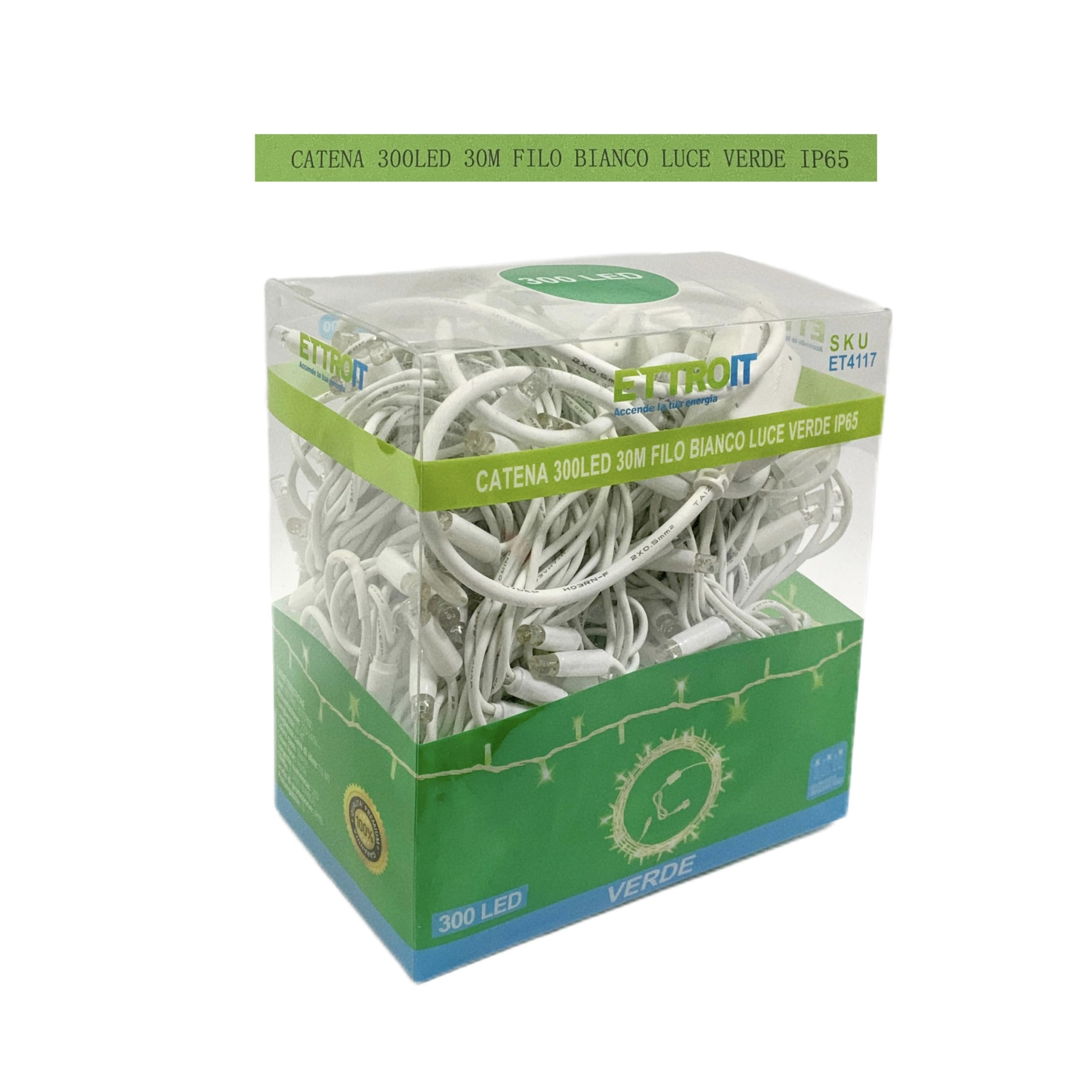 Łańcuch świetlny 300 diod LED, 30 m, zielone światło, biały kabel, IP65, przedłużany, efekt błysku, girlanda bożonarodzeniowa, sklepy, balkon bożonarodzeniowy