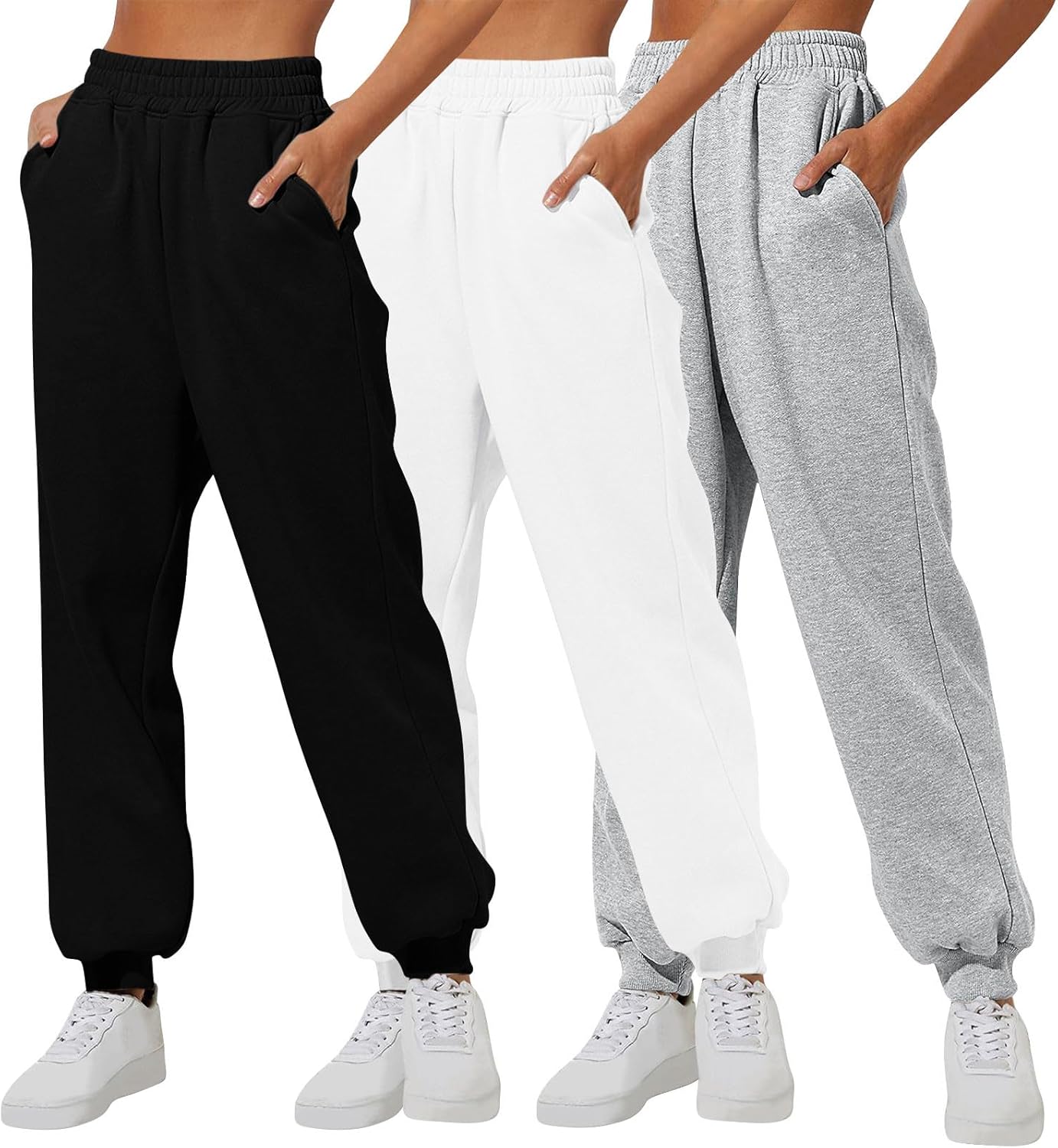 HGps8w 3 Pack Drawstring Sweatpants for Women - Basic Solid Versatile Casual Athletic Joggers Lounge Pants with Pockets