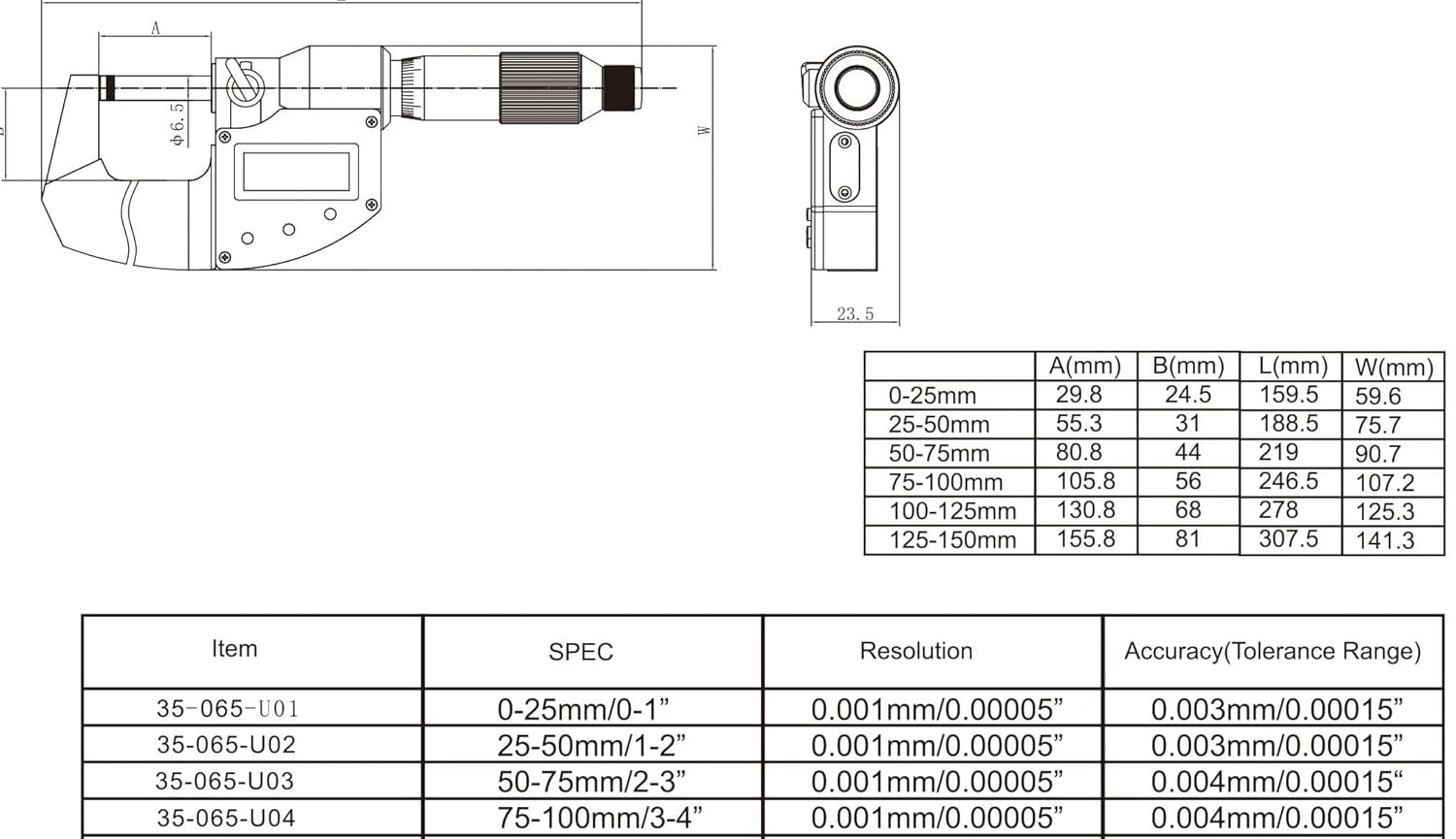iGAGING 3-4"/75-100mm Twin Force Friction and Ratchet Movement Digital Micrometer, IP65 Rate, 35-065-U04