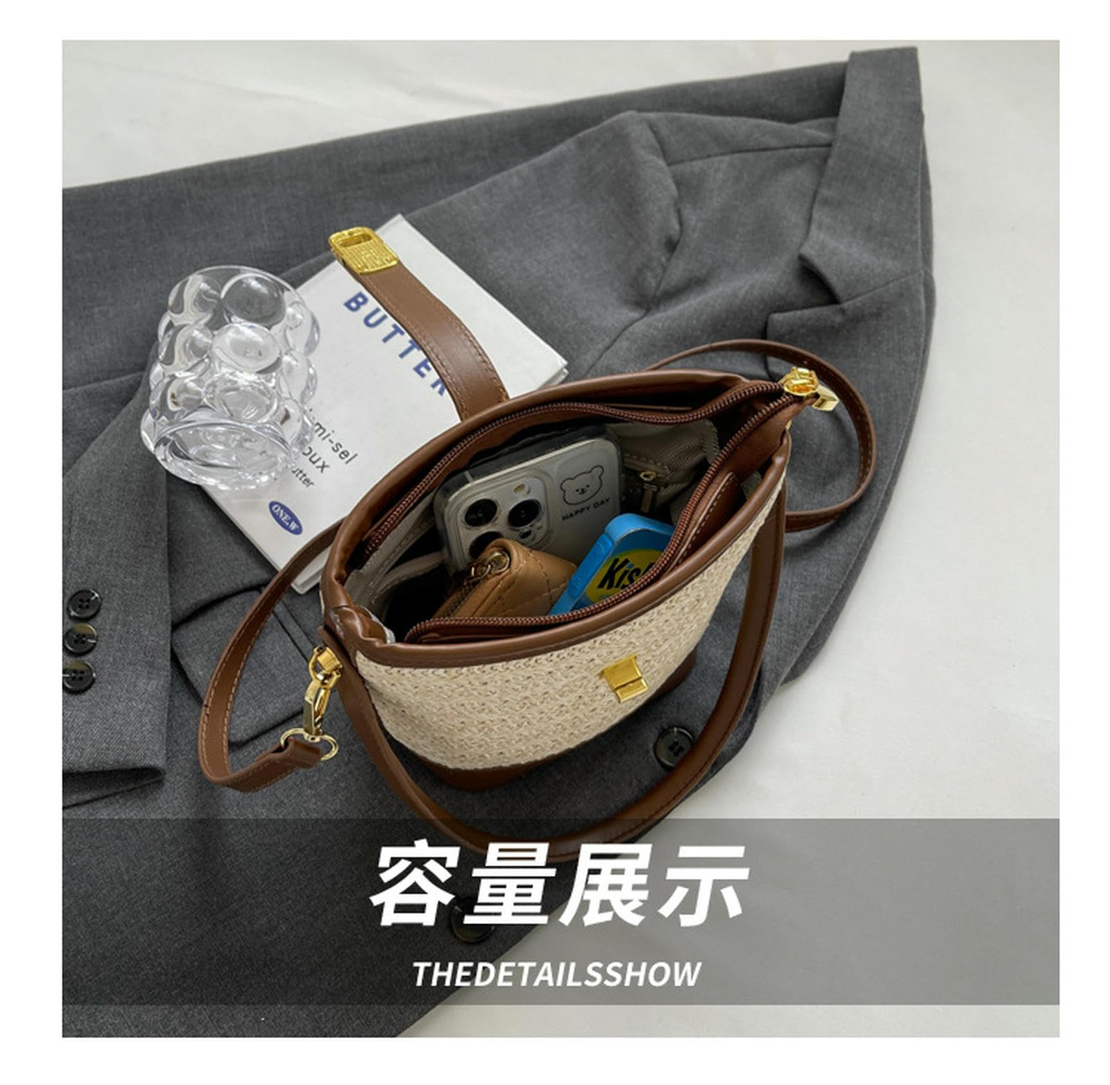 Kleine Umhängetaschen Modische Handgewebte Tasche Für Damen, Strohtasche, Umhängetasche, Messenger Bag, Lässige Beuteltasche-Khaki