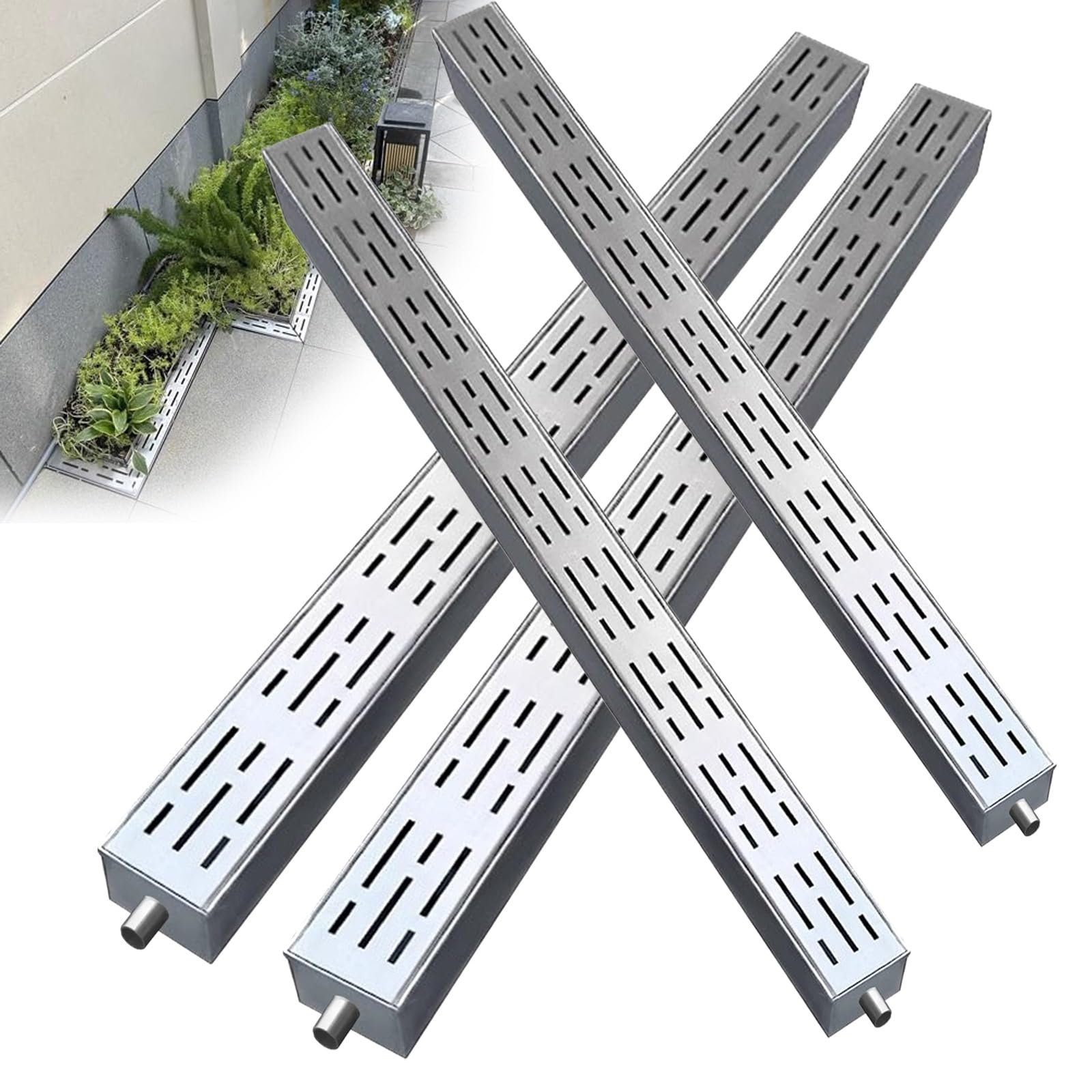 KLGFBDC Channel Drainage Kit, Stainless Steel Drainage System with Removable Cover, Suitable for Yard, Pool, Farm, Deck, and Trench Drainage Grates