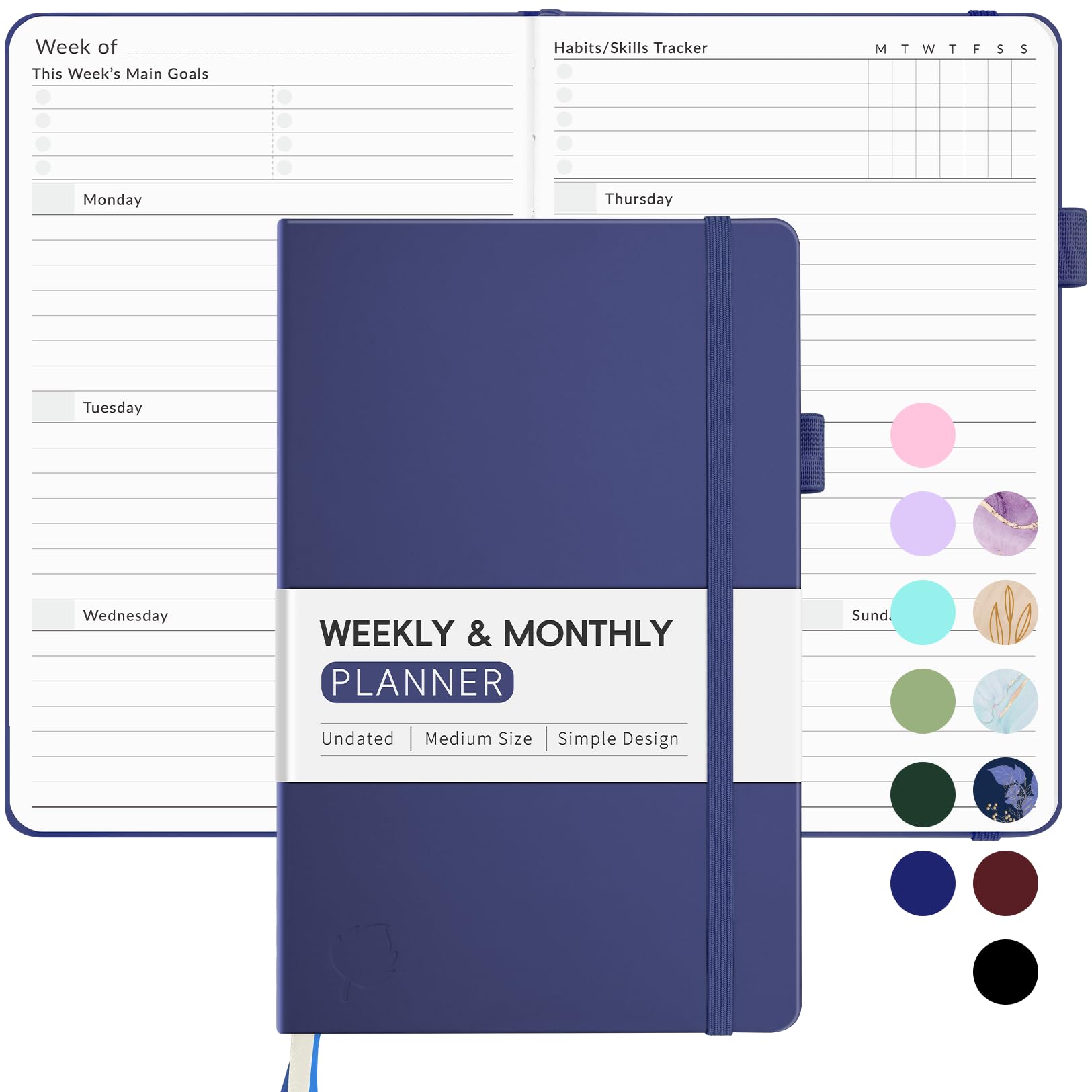 Forvencer Undated Weekly Planner for 2024-2025, Simplified Weekly & Monthly Calendar Planner, Cute Daily Organizer Notebook, Agenda Journal to Track Goals & Tasks, Start Anytime, A5 Size, Navy Blue