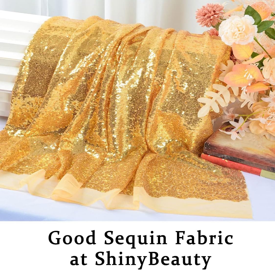 ShinyBeauty Gold Sequin Fabric Bolt (15 Feet 5 Yards)