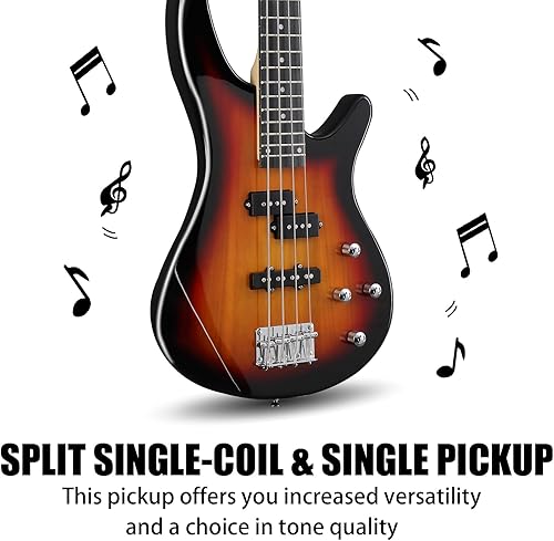 Vista 22 de Ktaxon Bajo eléctrico de 4 cuerdas, tamaño completo, estándar para diapasón de palisandro para diapasón, diapasón, diapasón, kit para principiantes