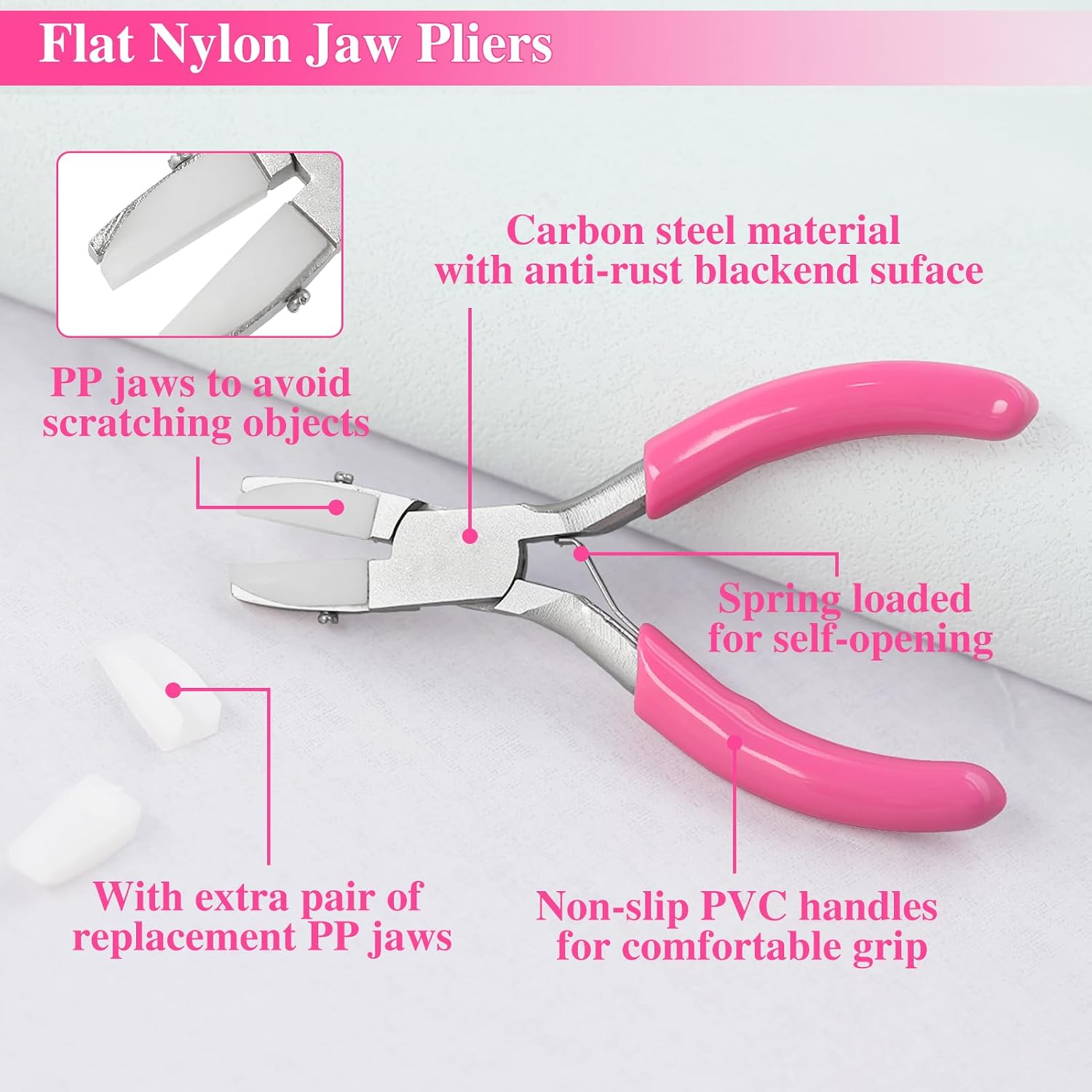 Mini Flat Nose Pliers for Jewelry Making with 2 Replacement Tips, Parallel Pliers 3 Inches Soft Jaw Plier with Consistent Grip Wire Straightener for Beading, Looping, Gripping, Shaping Wire image 3