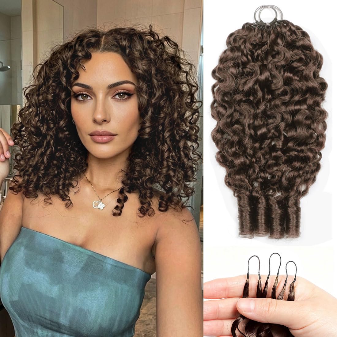 Renyarch Feather Crochet Human Hair - Extensiones de Pelo Humano Burmese Curly Pre-Separado para Mujeres Negras, 2 uds 50g Crochet Braids Water Wave Nudos Invisibles, 18 Pulgadas 4# Marrón