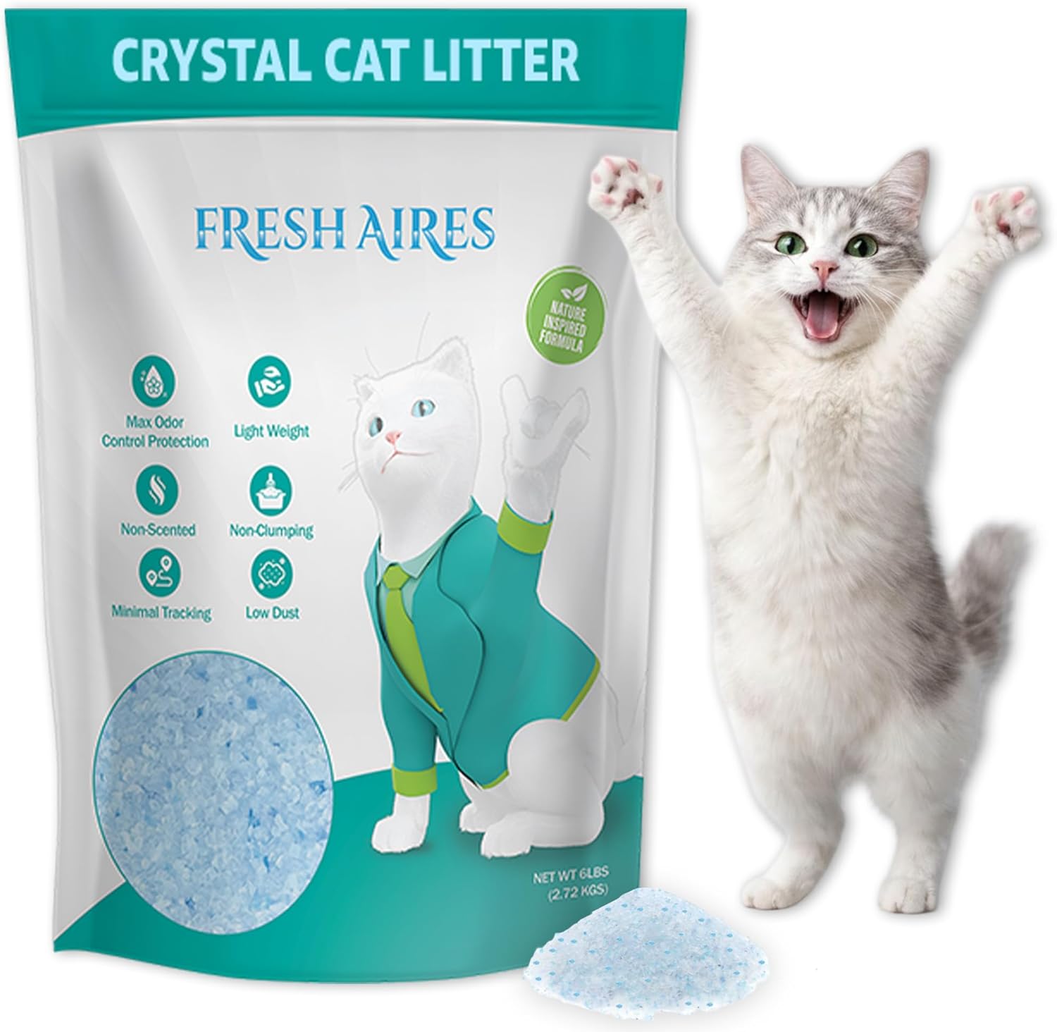 Silica Crystal Cat Litter | Unscented, Lightweight, Non-Clumping, Low Dust & Tracking, Long-Lasting Odor Control Cat Litter for Cats and Kittens | 6 Lb Bag of Crystal Litter