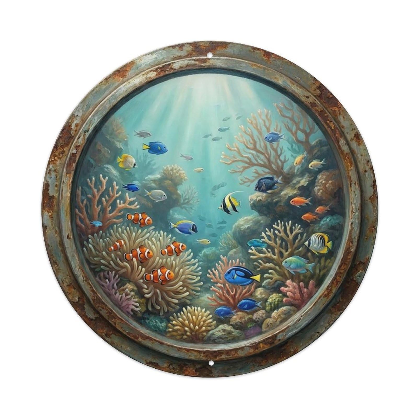 Vintage Porthole Juvenile Nursery Ship Window Under Deep Metal Tin Sign