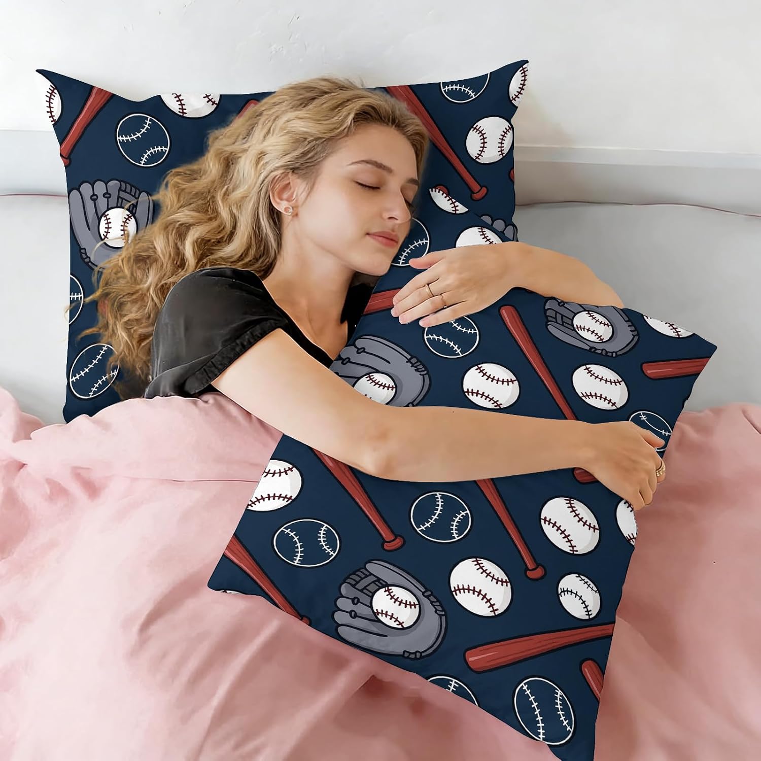 Ball Games Pattern 2 Pack Pillowcases, Fashionable Trendy Pillow Cases Pillowcovers Set of 2, Decorative Soft Breathable Short Plush Pillowcases Gift (Baseball, Standard (20''x26''))
