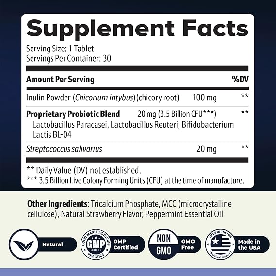 BrainSync Probiotic Tablets, 3.6 Billion CFU 30 Ct, 1 Month Supply