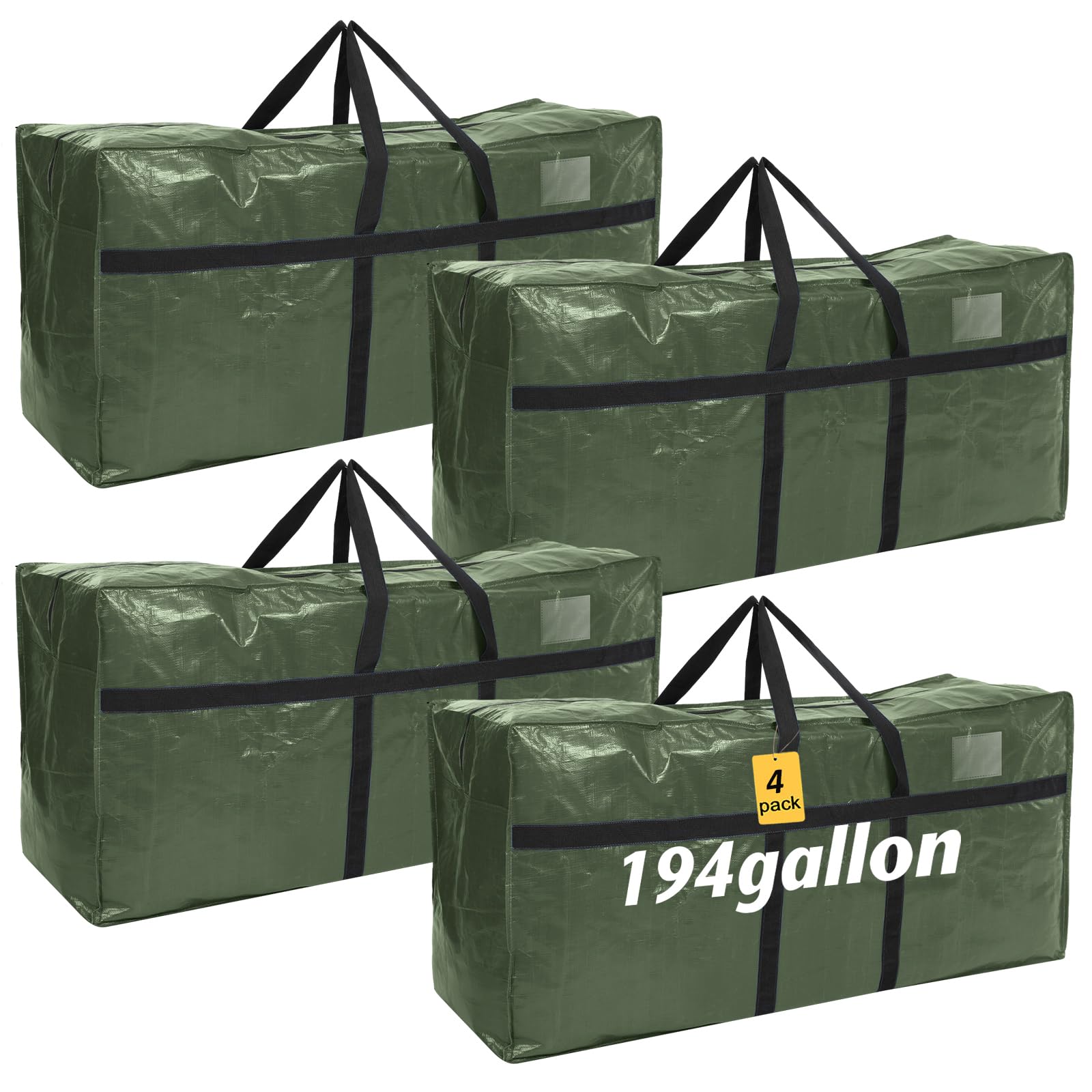 4 Pcs 194 Gallon Extra Large Moving Bags Heavy Duty Storage Bag with Strong Zipper Handle Foldable XXL
