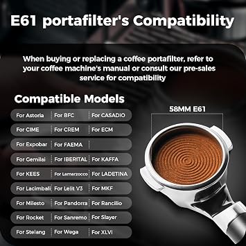 58mm Espresso Coffee Bottomless Portafilter, Compatible for E61, Flair 58, ECM, Rocket, Sanremo, Synesso, VBM Coffee Machines, with 18g Filter Basket & 0.3mm Holes.