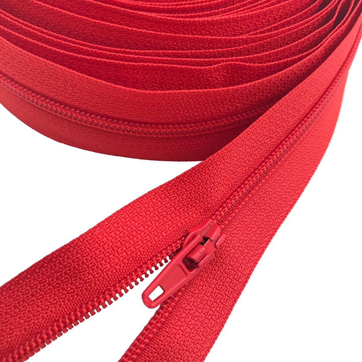 homeemoh 10 Meters(11.94 Yard) #3 Nylon Coil Zippers with 20 Pcs Auto Lock Zipper Slider for Sewing DIY Crafts,Atom Red