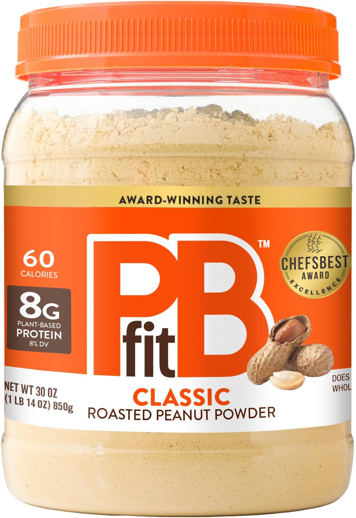 PBfit 30 Ounce Classic Peanut Butter Powder, Powdered Peanut Butter Spread From Real Roasted Peanuts, 8g of Protein 8% DV, Gluten-Free, 60 calories, 87% less fat (Pack of 1)