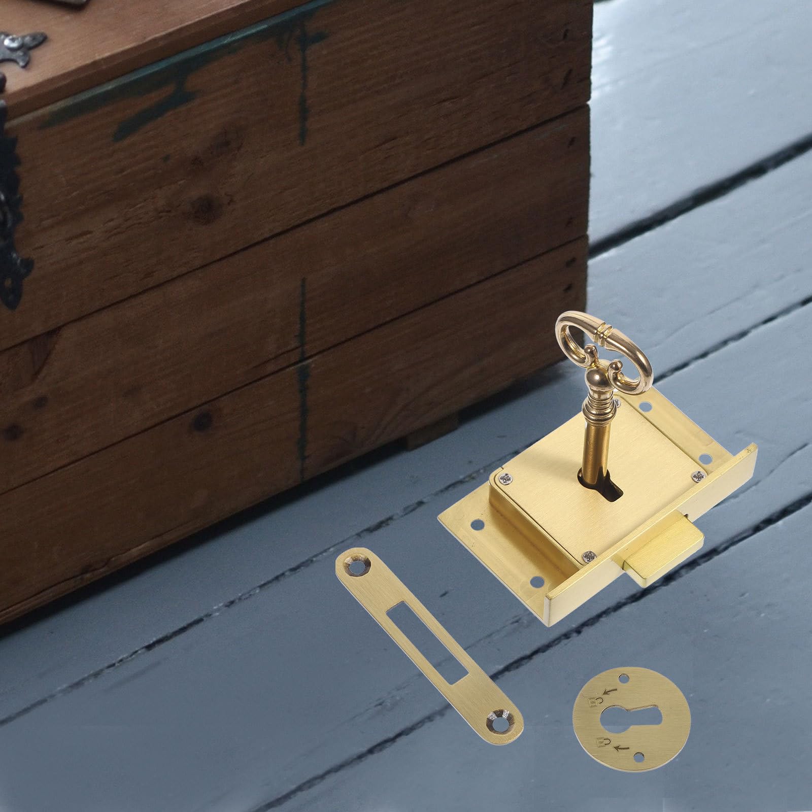 Cerradura de Cajón Vintage Cuadrada de Latón para Cajas de Madera