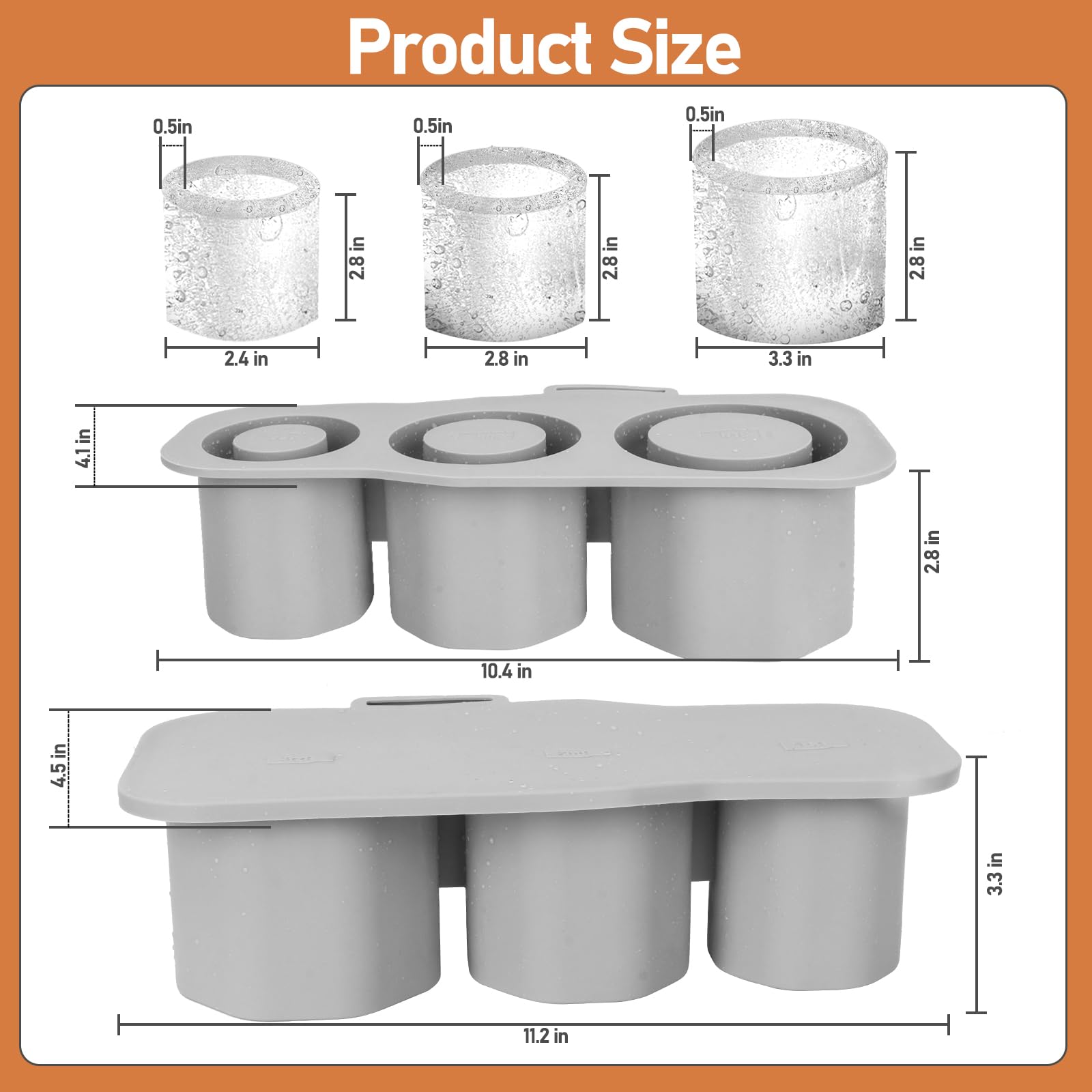 Lot De 3 Bacs à Glaçons Silicone 14 Cases Avec Couvercle - Sans BPA, Démoulage Facile, Noir