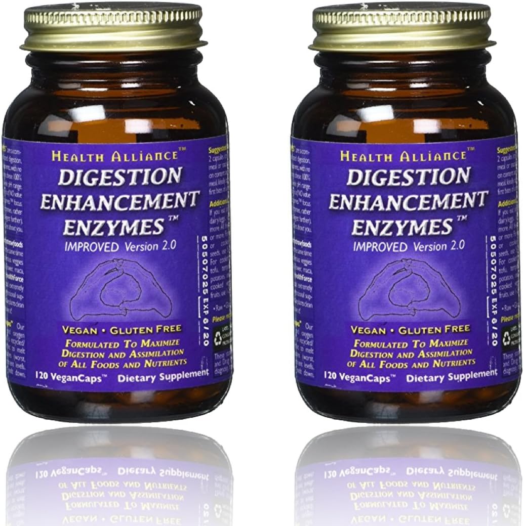 Healthforce Digestion Enhancement Enzymes Vegan Capsules, 120 Count Per Bottle - (2 Pack) 240 Capsules Total