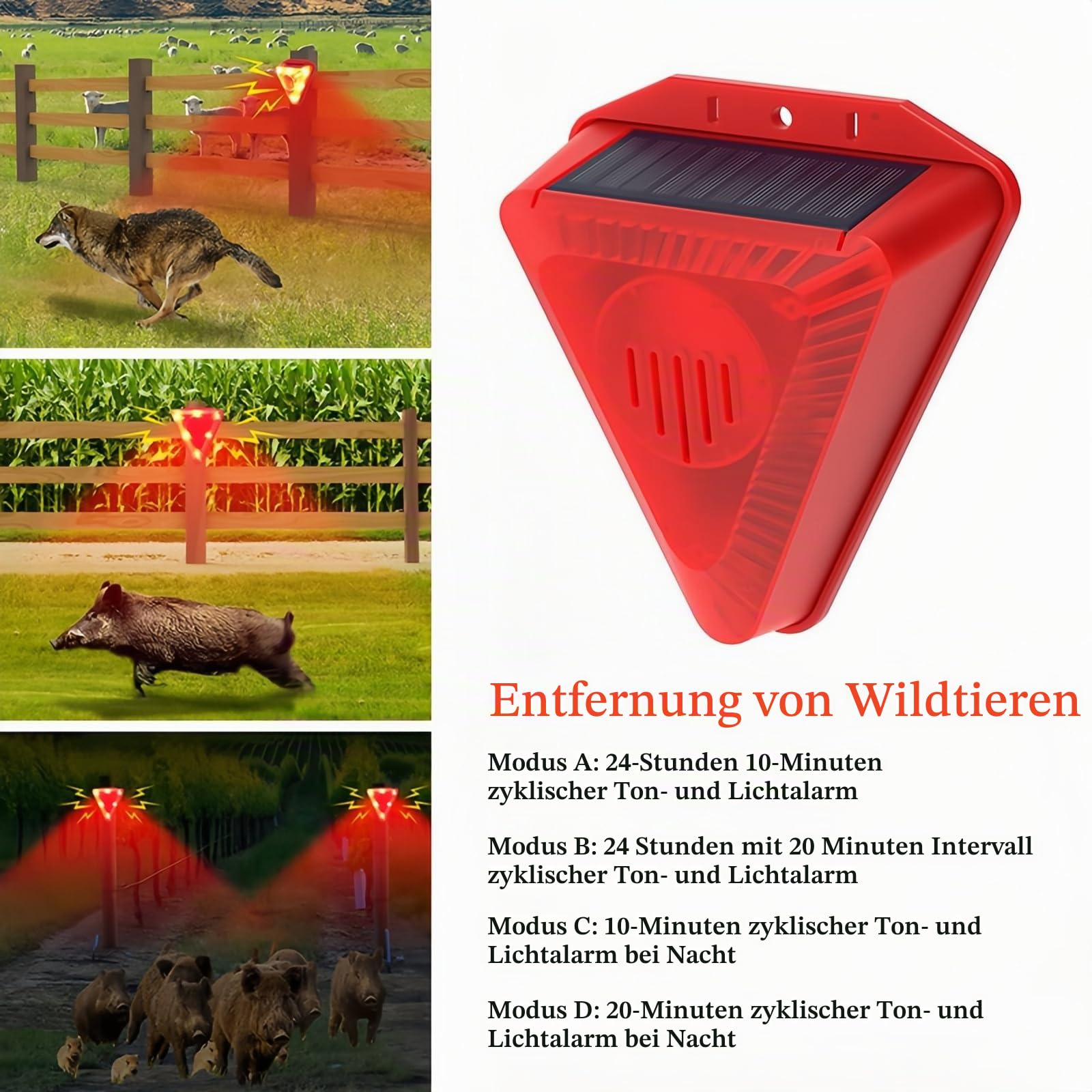 3-Pack Solar Power Alarm 129dB Warnung Laute Sirene wasserdichte blinkende Rotlicht Tier Repeller Laute Alarm Sound Ganztägige Sicherheit für Farm Home Scheune Yard