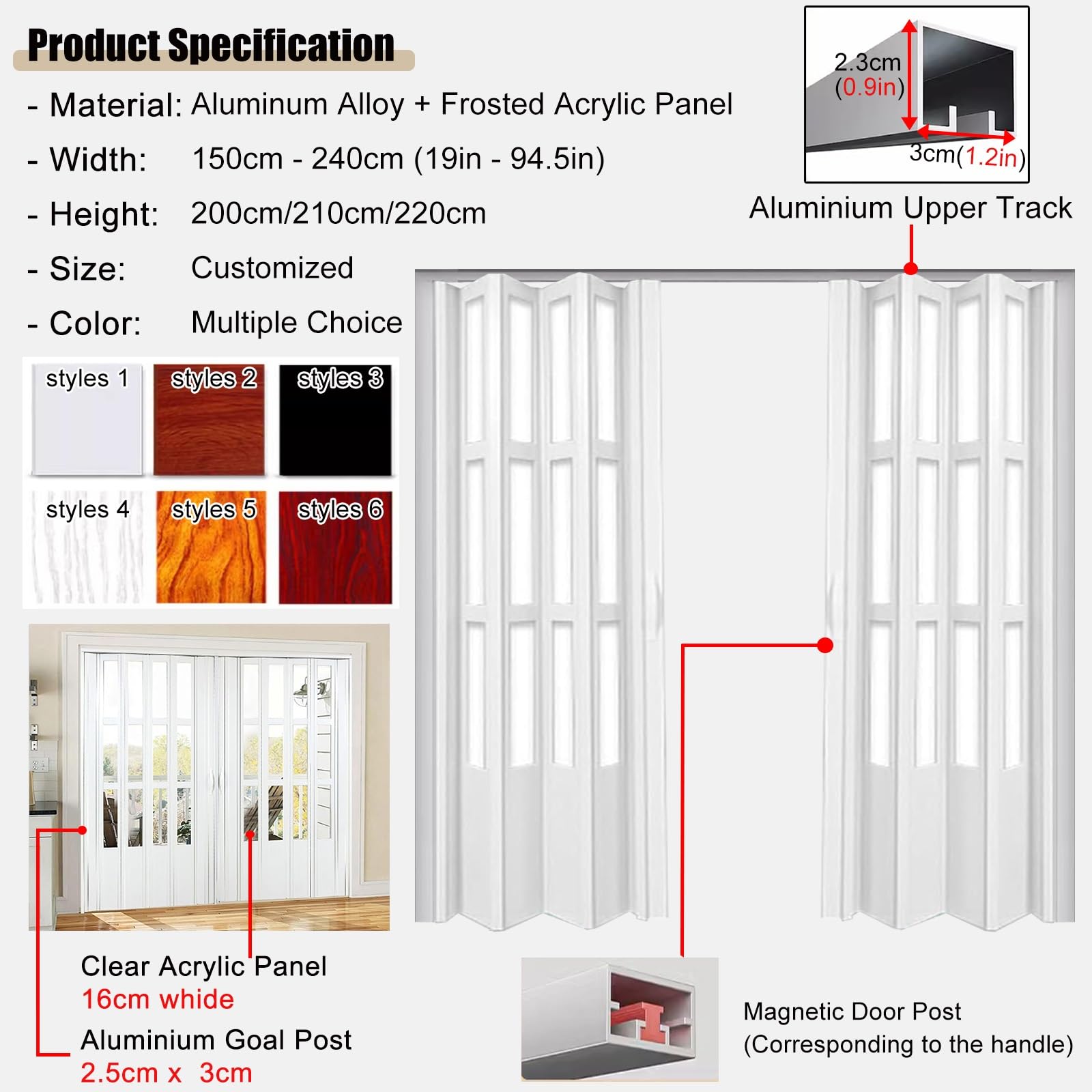 Gran puerta doble de dos hojas con vidrio para interiores exteriores patio despensa salón 140 x 230 cm marco de aluminio marrón blanco negro puertas de acordeón