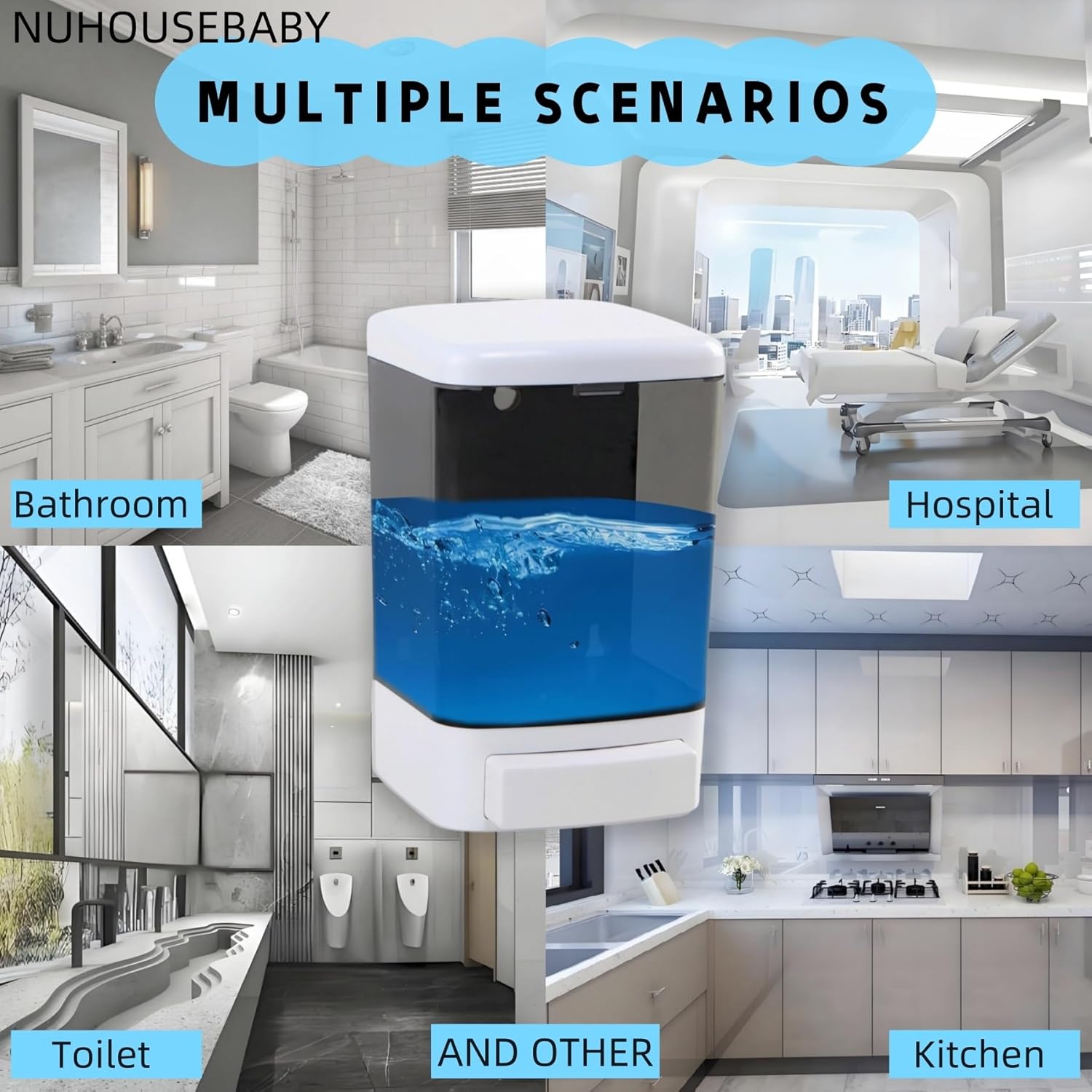 Manual Soap Dispenser Kitchen Bathroom Wall Mounted Hand Dispensers Commercial for Liquid Containers Shampoo Gel Chamber Plastic - (33.8 oz) 1000ml - Image 3