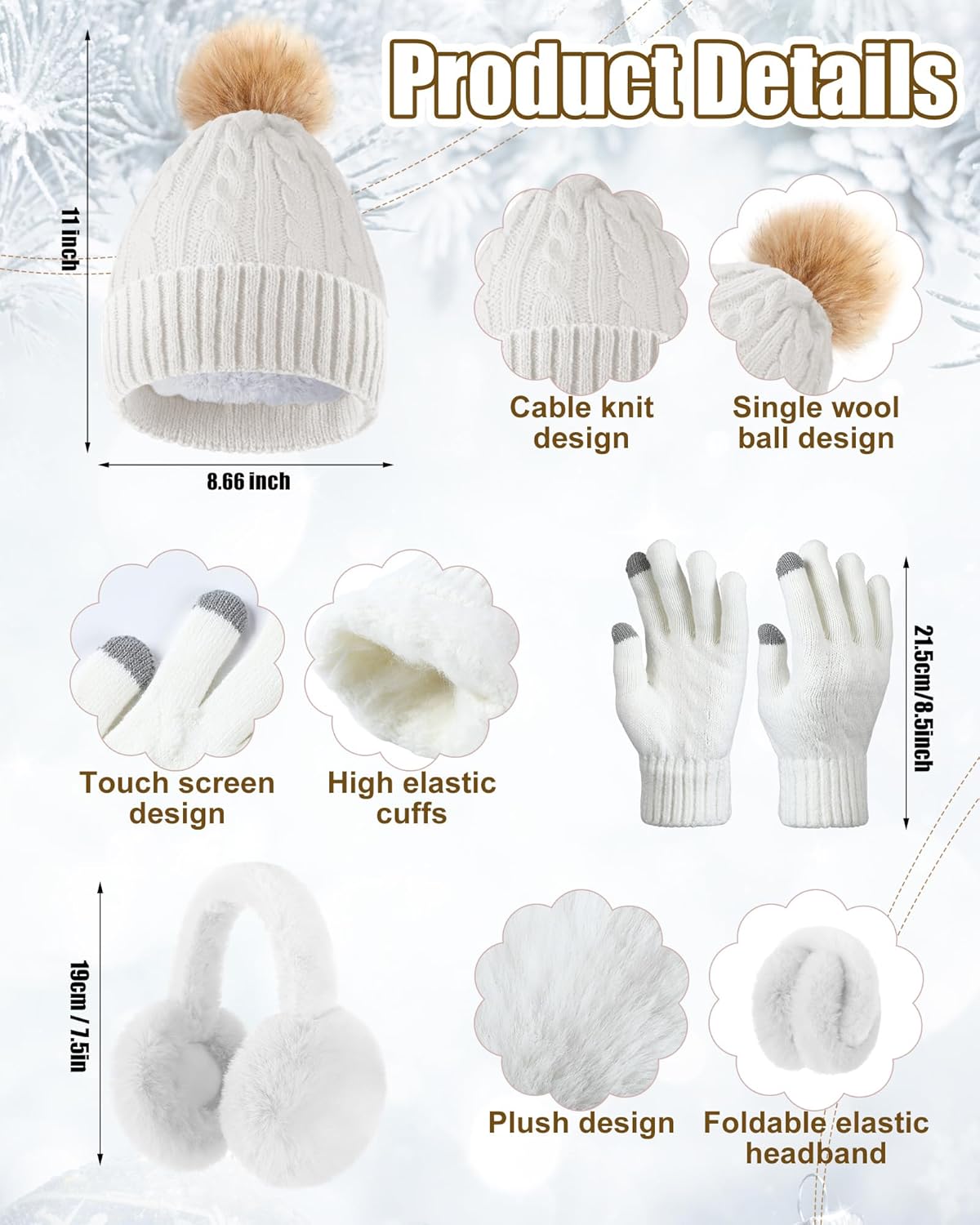 Geyoga 6 Pcs Winter Warm Set for Women Warm Beanies Hats Touchscreen Gloves Long Scarf Ear Muffs Socks Winter Gifts for Women - Image 2