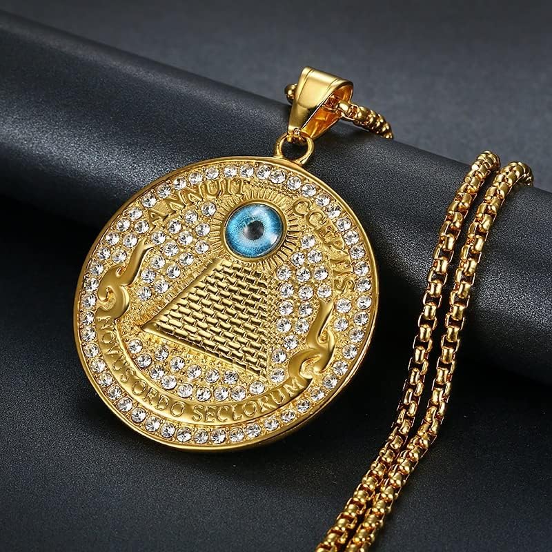 Mens Egyptian Rap Hip Hop Pyramid Eye of Providence Pendant Necklace