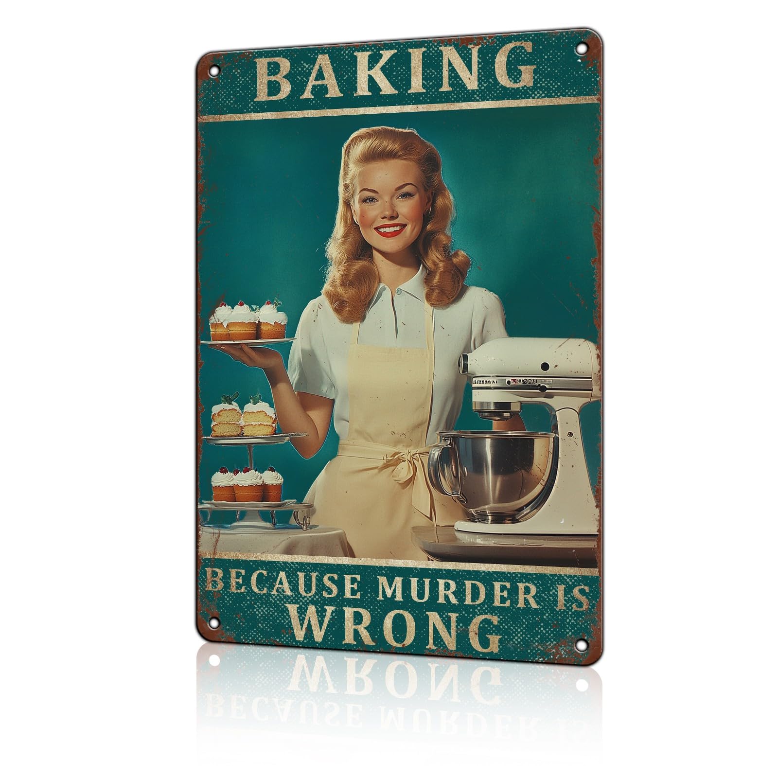 Anceky Funny Wall Decor Baking Because Murder Is Wrong Vintage Metal Signs Garden Tin Sign for Home Outdoor Wall Decor 12×16 Inch