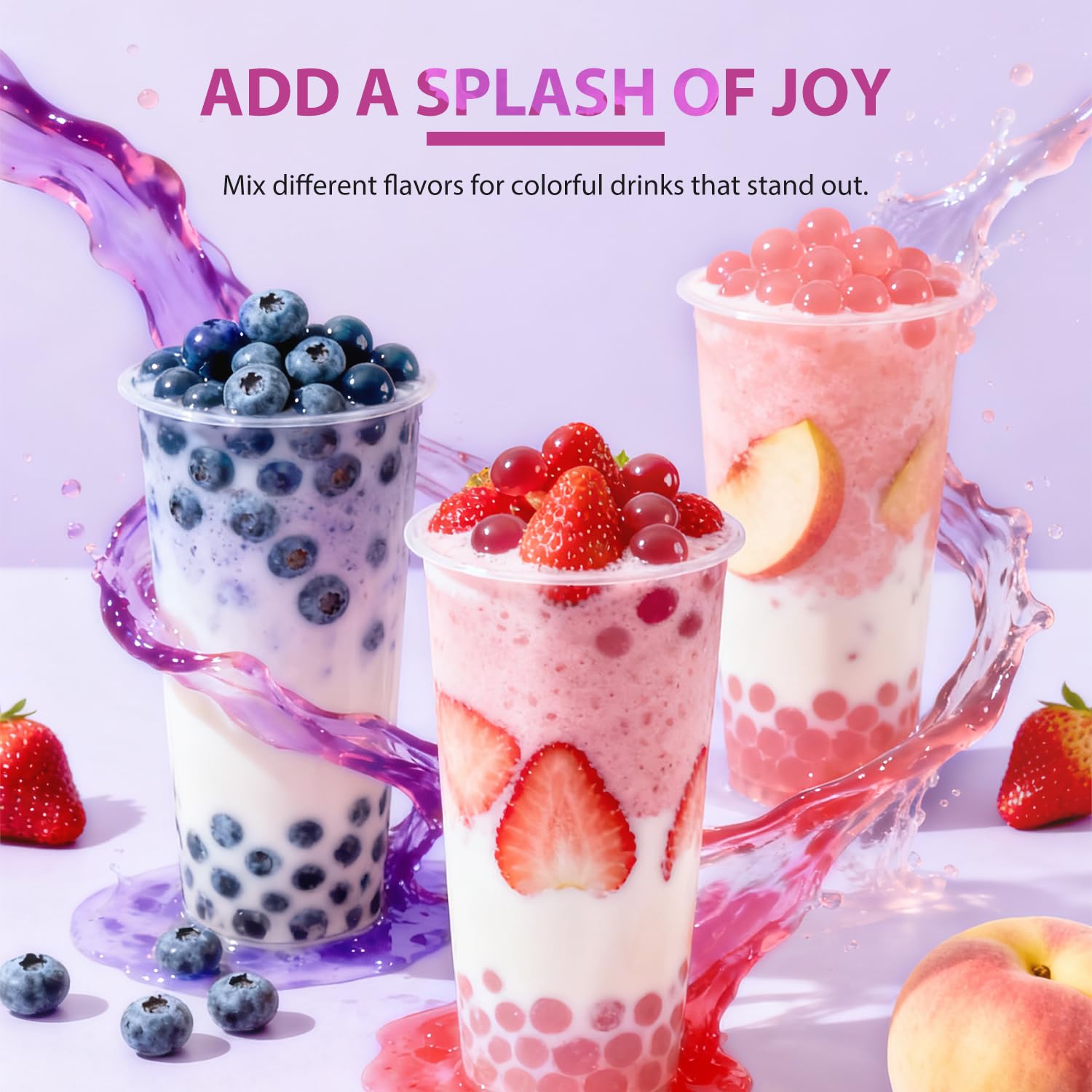 Soeos Popping Boba, 1.2 lbs, 550g (Strawberry, Blueberry & Peach) Pack of 3 – Bursting Fruit Flavor Pearls for Drinks, Desserts & Toppings