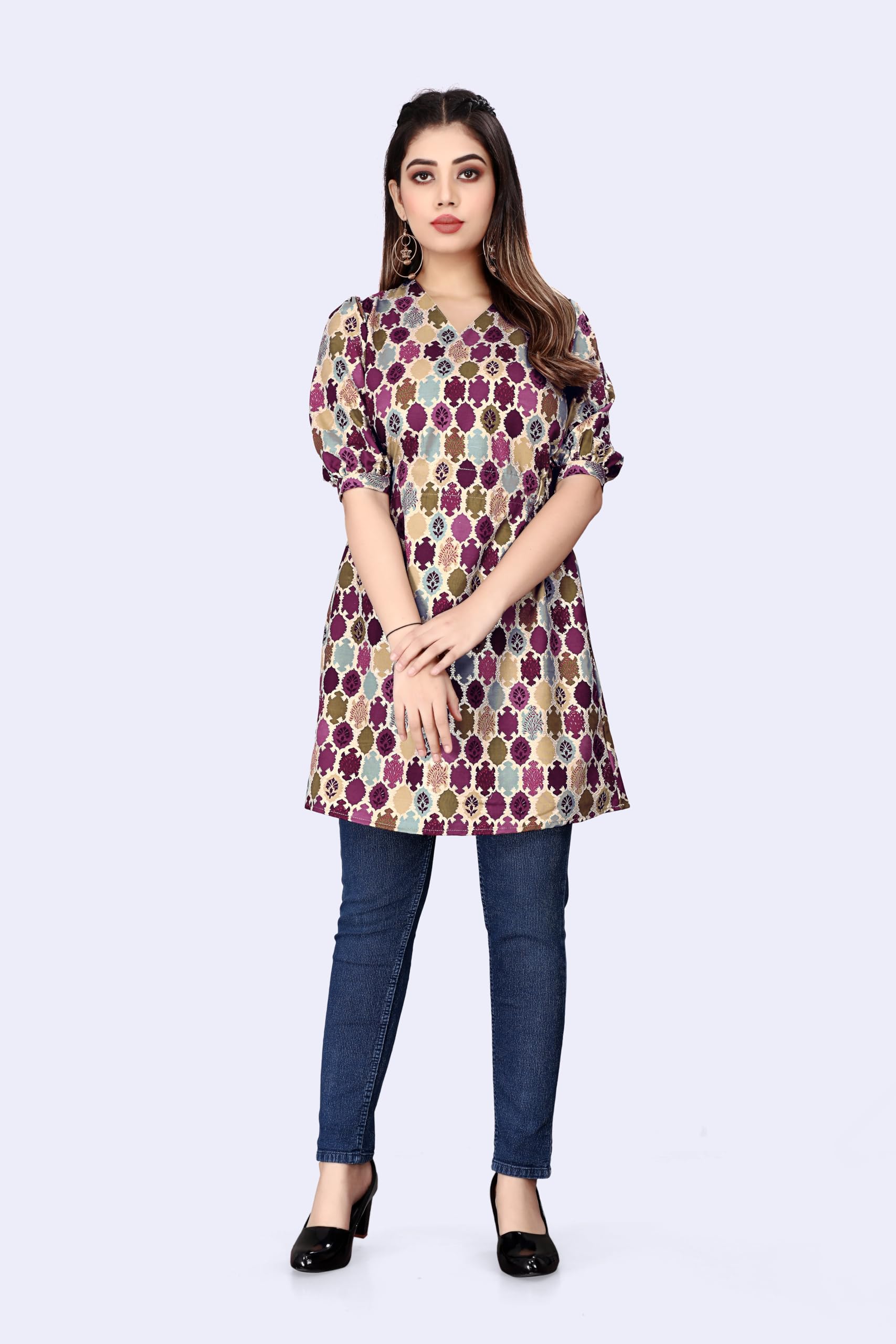 shree aksharam trends Aksharam Trends Presents Printed Rayon Fabric Tunic with Elastic Waistband (AK-1327 R Tunic Elastic)-picture-13