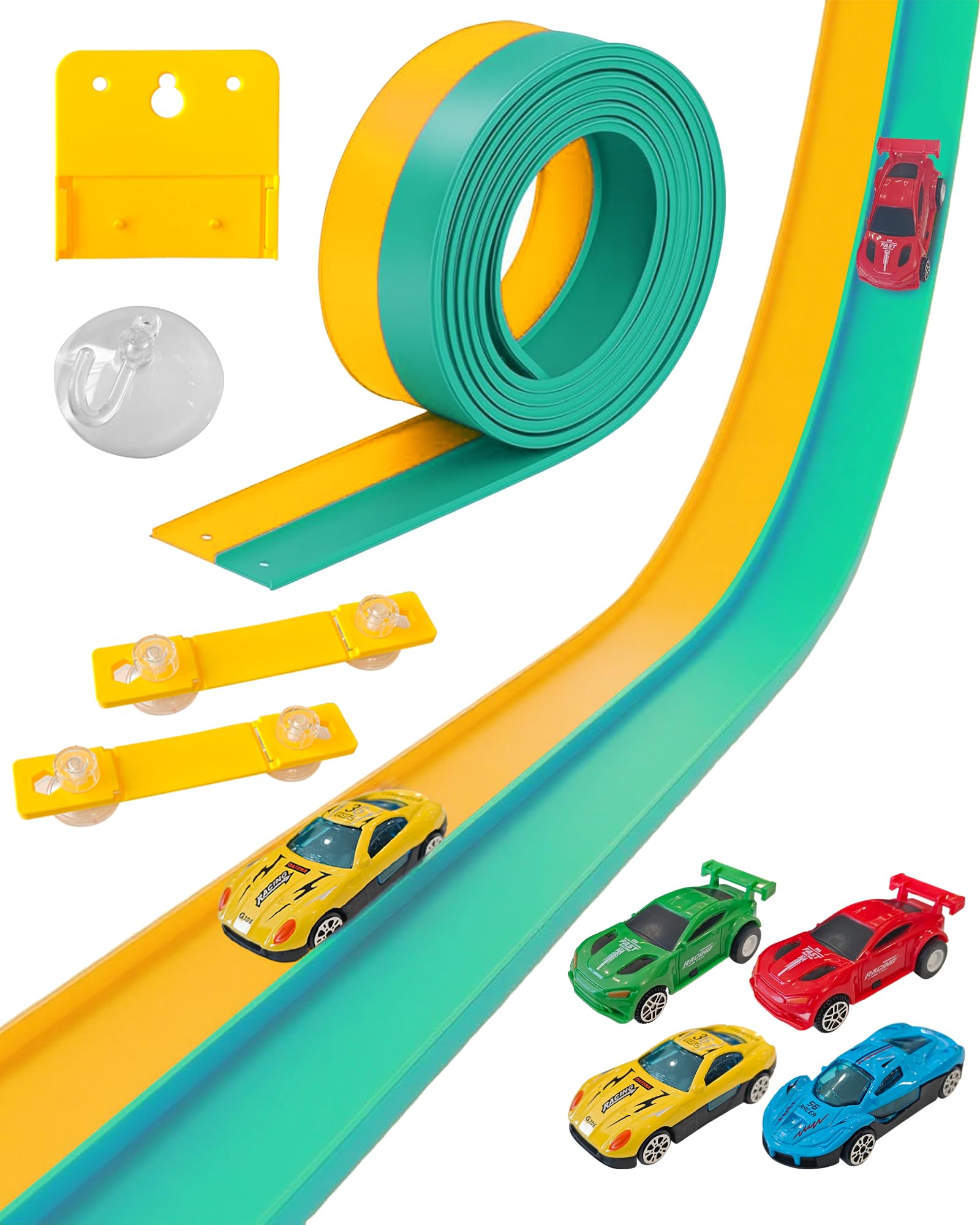 snookids Flexible Autorennbahn Kinder 3 4 5 6 Jahre, 4.6M Auto Rennbahn mit 4 Spielzeugautos, Rennbahn Rennstrecke Auto Spielzeug Geschenke für Jungen und Mädchen