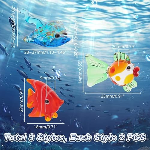 Miniatura 2 de AHANDMAKER 6 figuras de peces pequeños, 3 estilos de figuras de animales de vidrio para decoración del hogar de mesa, figuras de pez mariposa