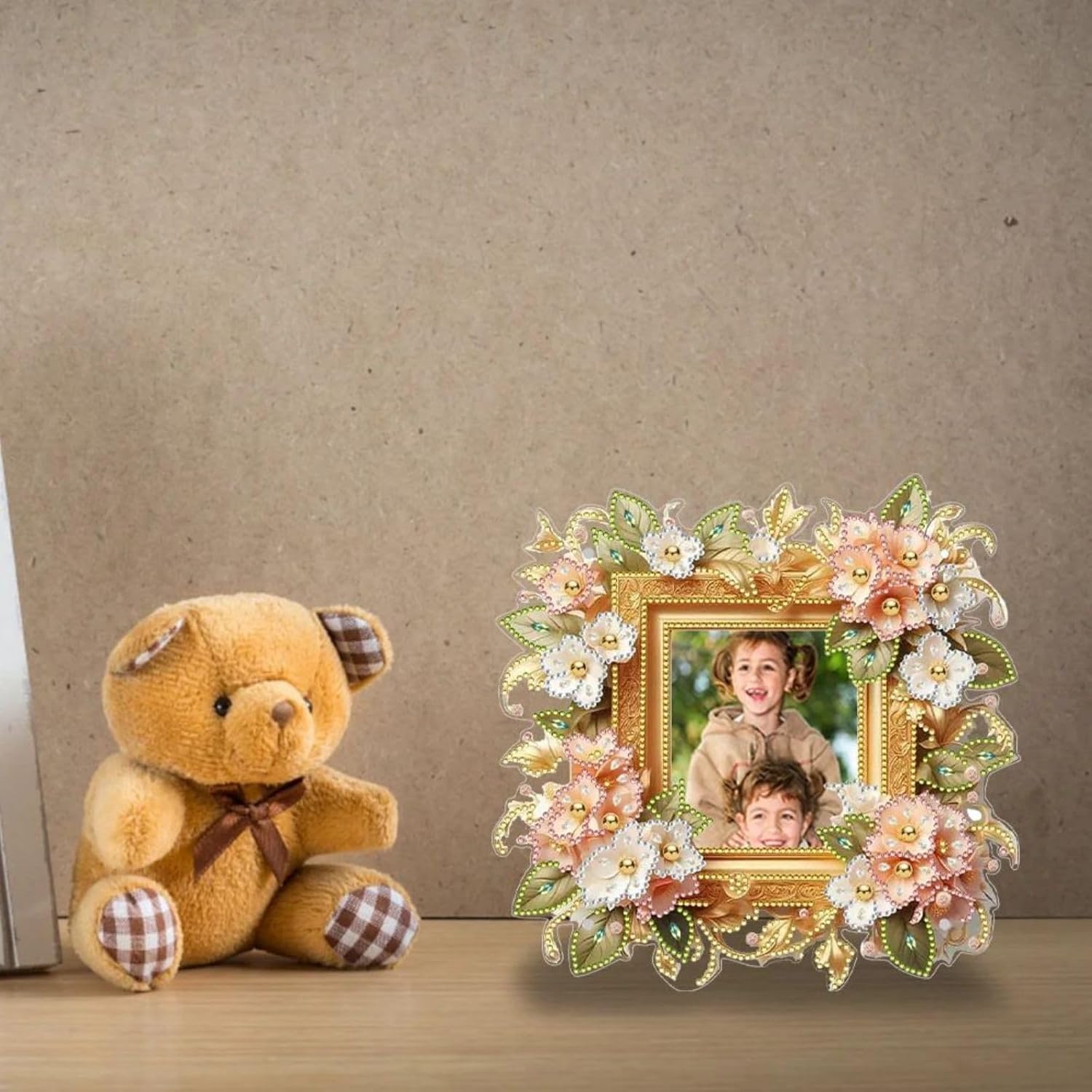 2Pcs DIY Diamond Photo Frame Creative Flower Acrylic Desktop Ornaments Diamond Art Frame Ornaments Single Sided Drill Craft Picture Frame Home Decor