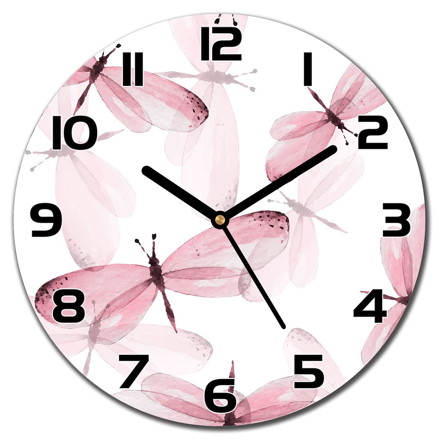 Horloge en verre moderne murale 30 cm aiguilles noires design Butterfliesphoto