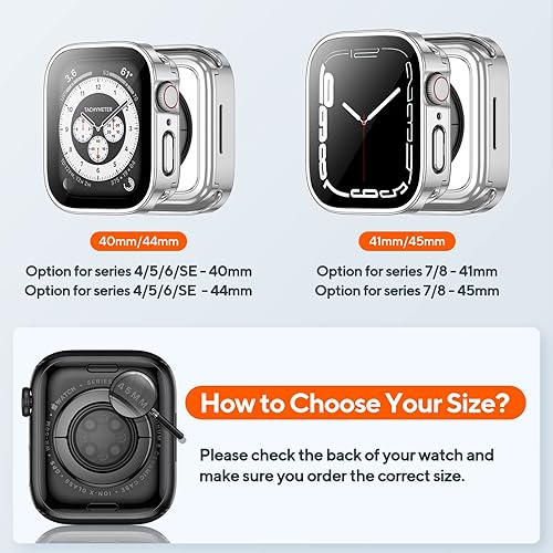 Vista 70 de 2 Pack 2 in 1 Waterproof Case for Apple Watch Series SE 6 5 4 44mm, Straight Edge PC Front & Back Bumper with Tempered Glass Screen Protector 360